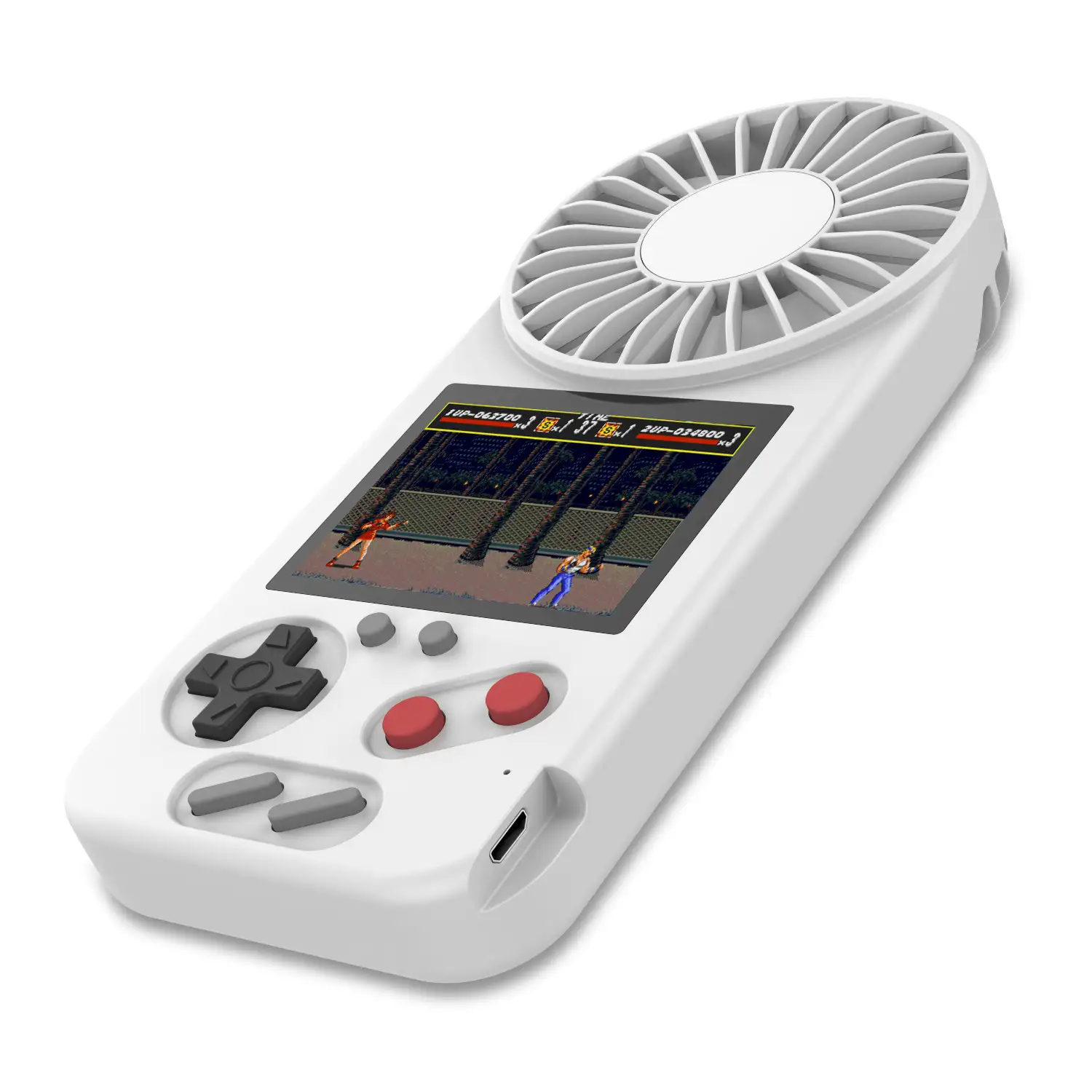 Consola portátil D-5 con 500 juegos y ventilador incorporado. Pantalla a color de 2,4 pulgadas.
