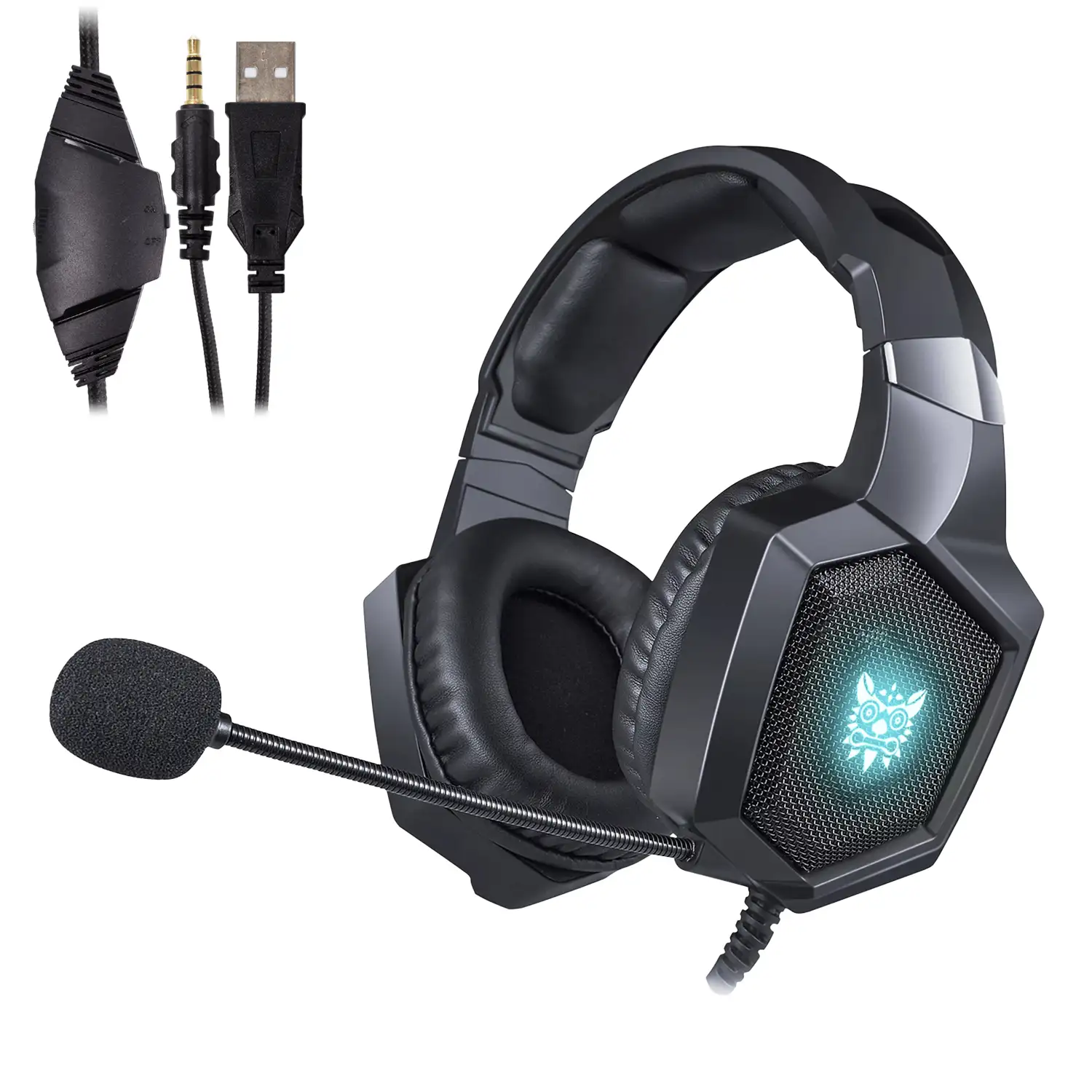 Headset Onikuma K8. Auriculares gaming con micrófono omnidireccional y reducción de ruido. Conexión minijack, luces LED. Compatible con smartphone, PS4, PS5, PC, etc.