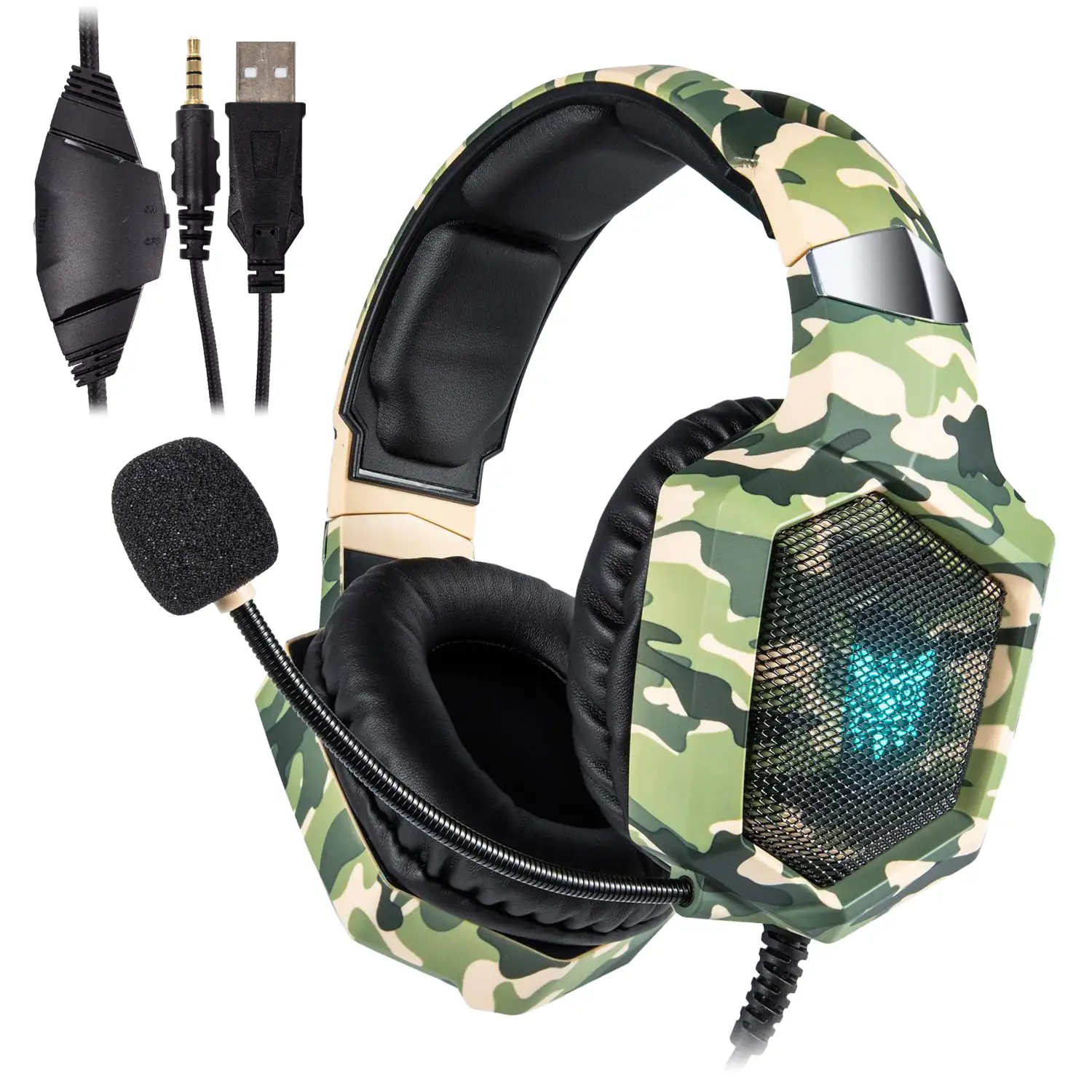 Headset Onikuma K8. Auriculares gaming con micrófono omnidireccional y reducción de ruido. Conexión minijack, luces LED. Compatible con smartphone, PS4, PS5, PC, etc.