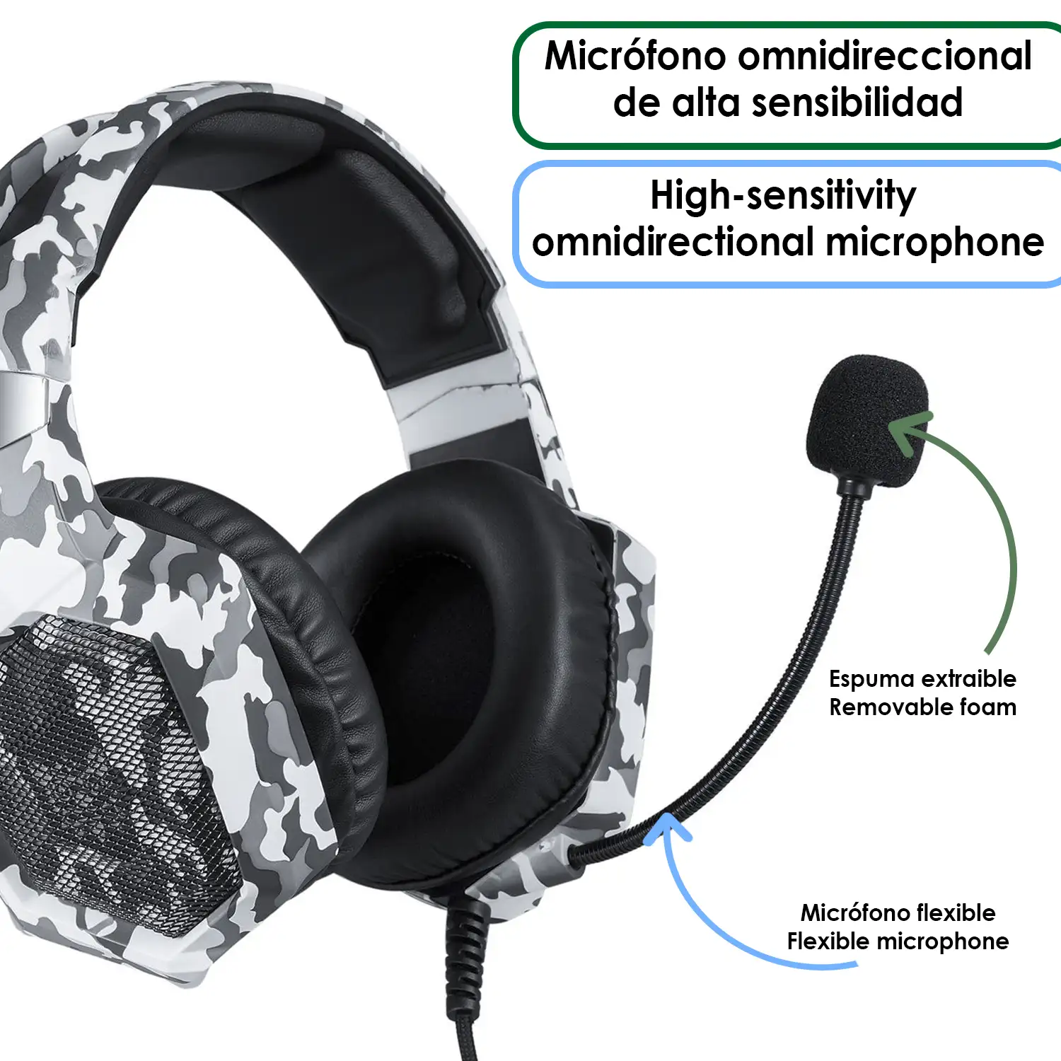 Headset Onikuma K8. Auriculares gaming con micrófono omnidireccional y reducción de ruido. Conexión minijack, luces LED. Compatible con smartphone, PS4, PS5, PC, etc.