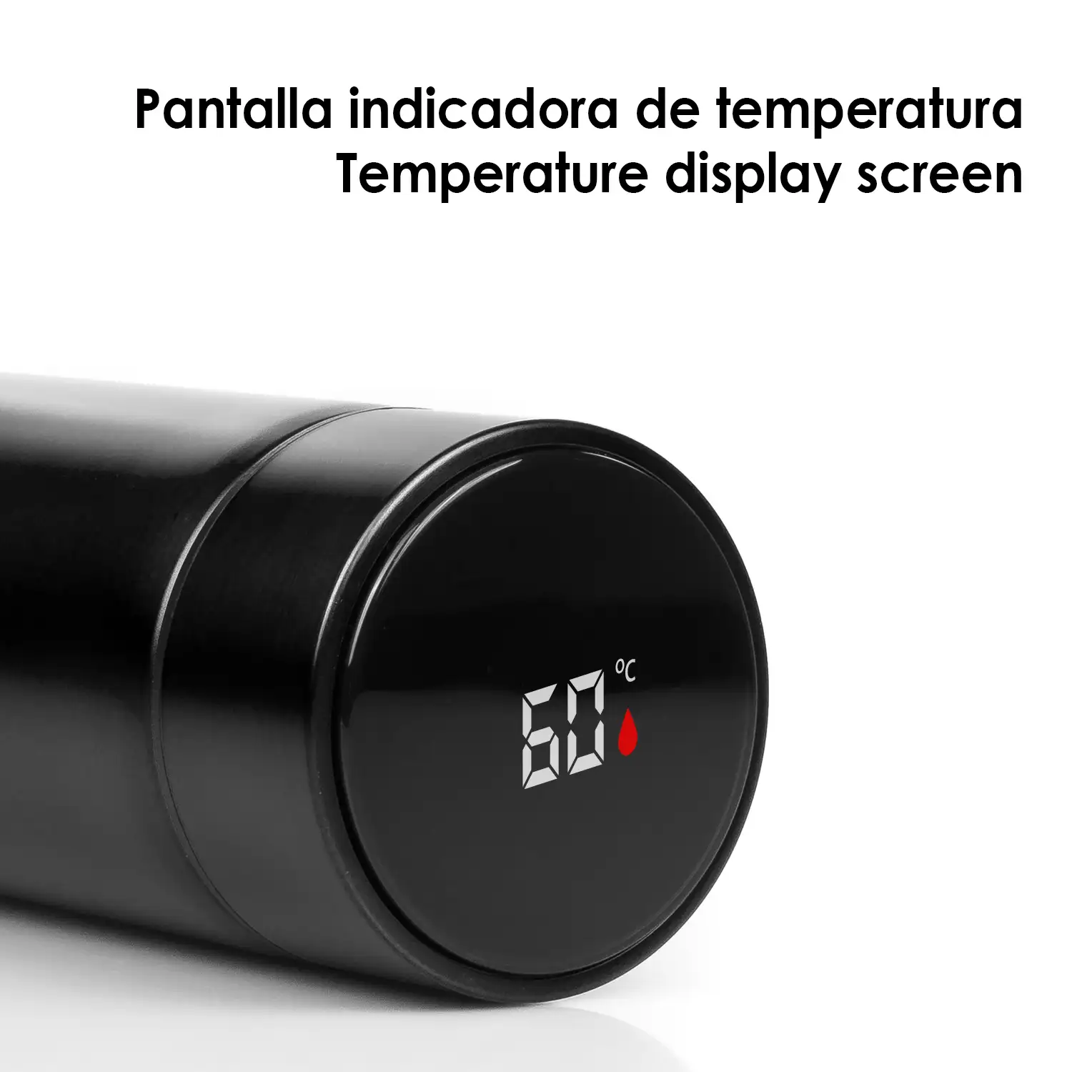 Termo deportivo de 500ml con indicador de temperatura inteligente. Botella de agua aislada al vacío, hasta 12 horas de mantenimiento del calor.