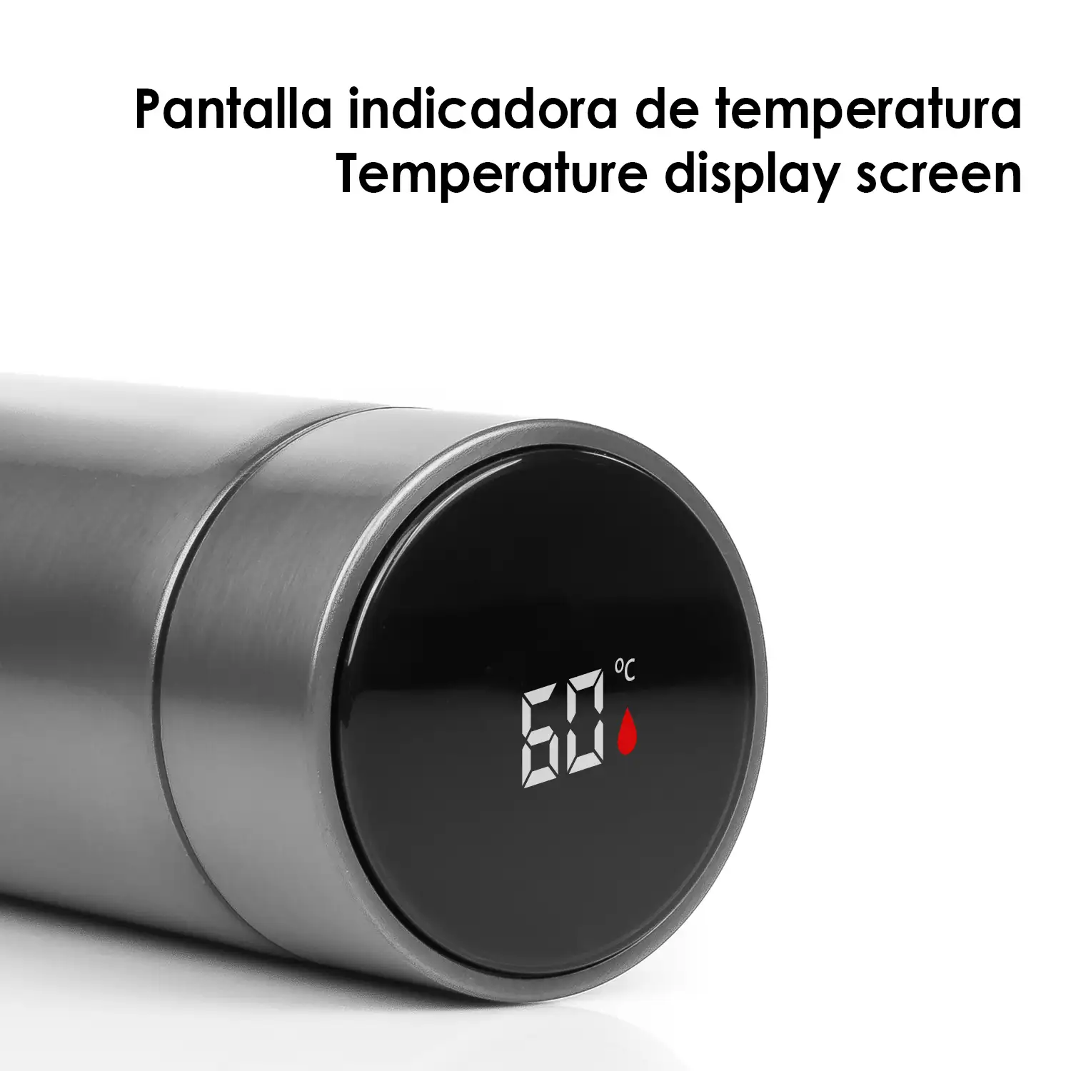 Termo deportivo de 500ml con indicador de temperatura inteligente. Botella de agua aislada al vacío, hasta 12 horas de mantenimiento del calor.