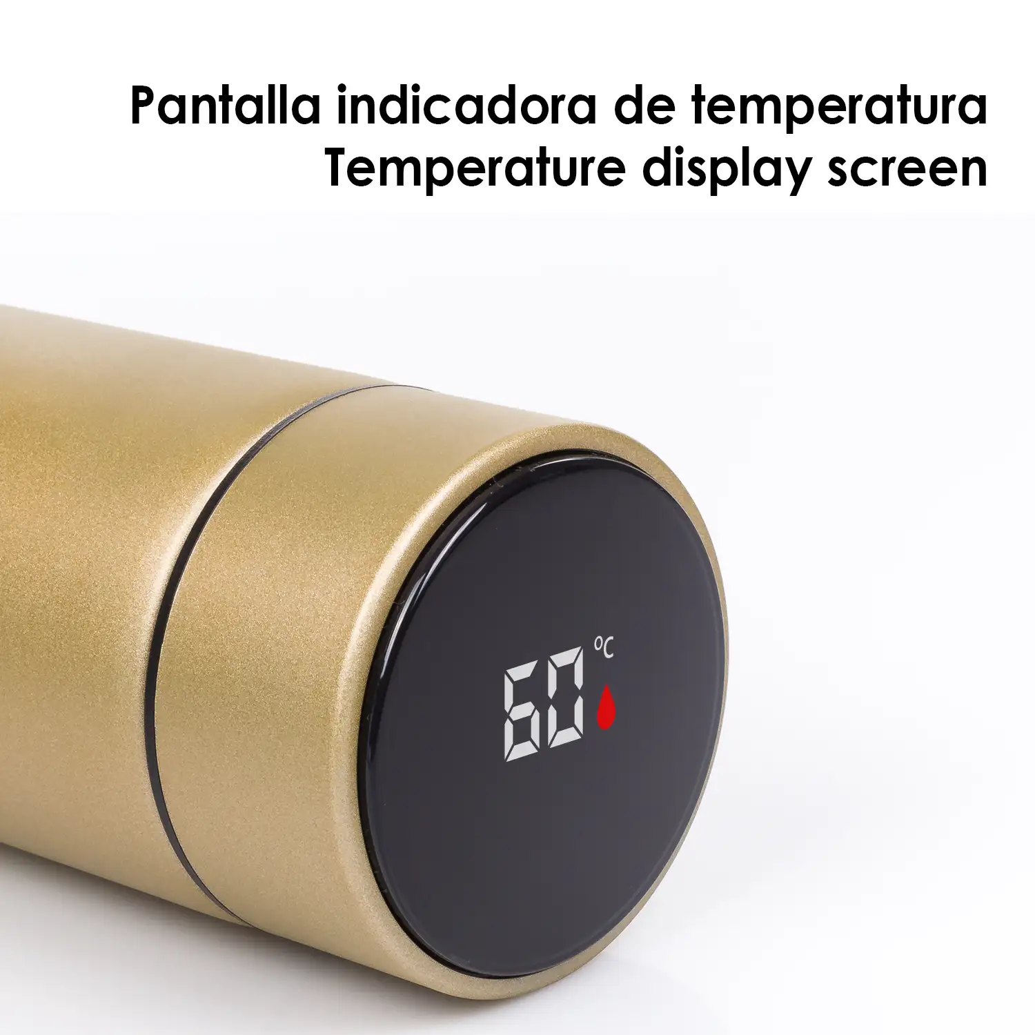 Termo deportivo de 500ml con indicador de temperatura inteligente. Botella de agua aislada al vacío, hasta 12 horas de mantenimiento del calor.