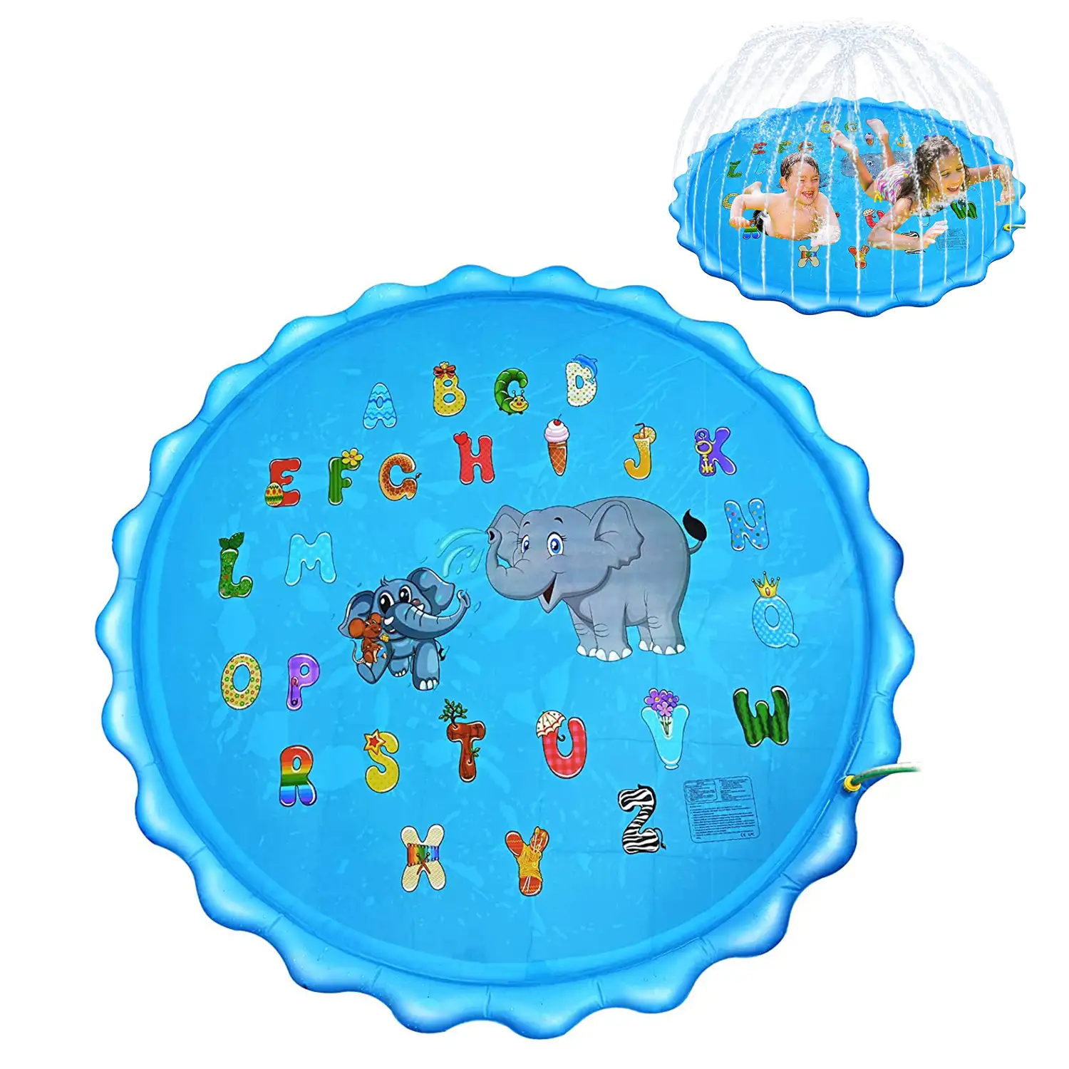 Splash Pad. Juguete inflable con aspersor de agua para jugar. 200cm de diámetro. Diseño animalitos y abecedario.