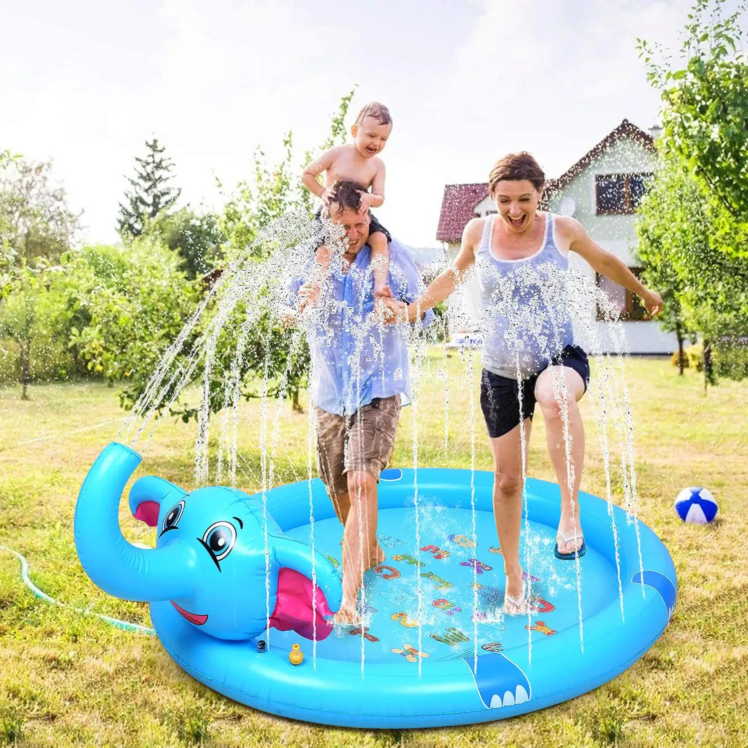 Splash Pad. Juguete inflable y aspersor de agua, divertido juego para niños. 200cm. Diseño elefante con trompa aspersor.