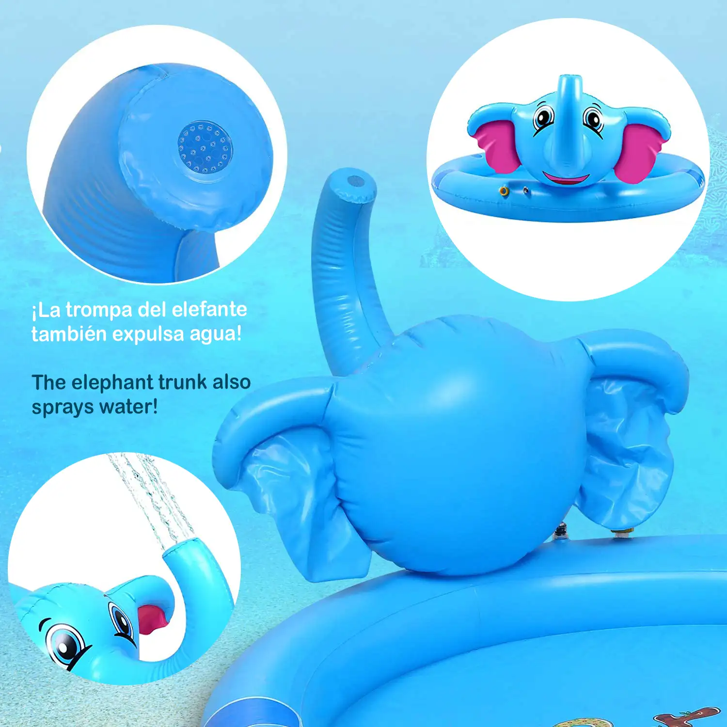 Splash Pad. Juguete inflable y aspersor de agua, divertido juego para niños. 200cm. Diseño elefante con trompa aspersor.