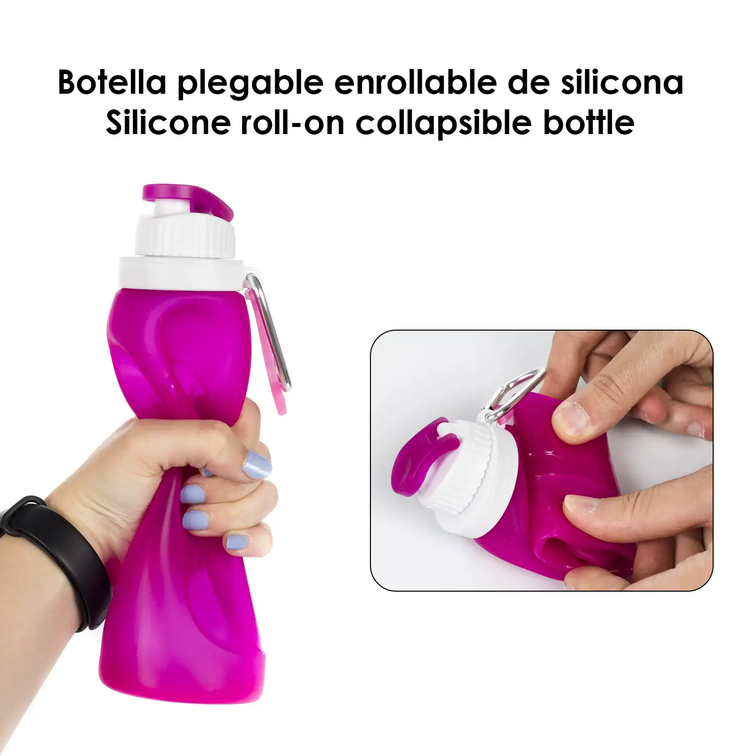 Botella plegable enrollable de 500ml, de silicona de grado