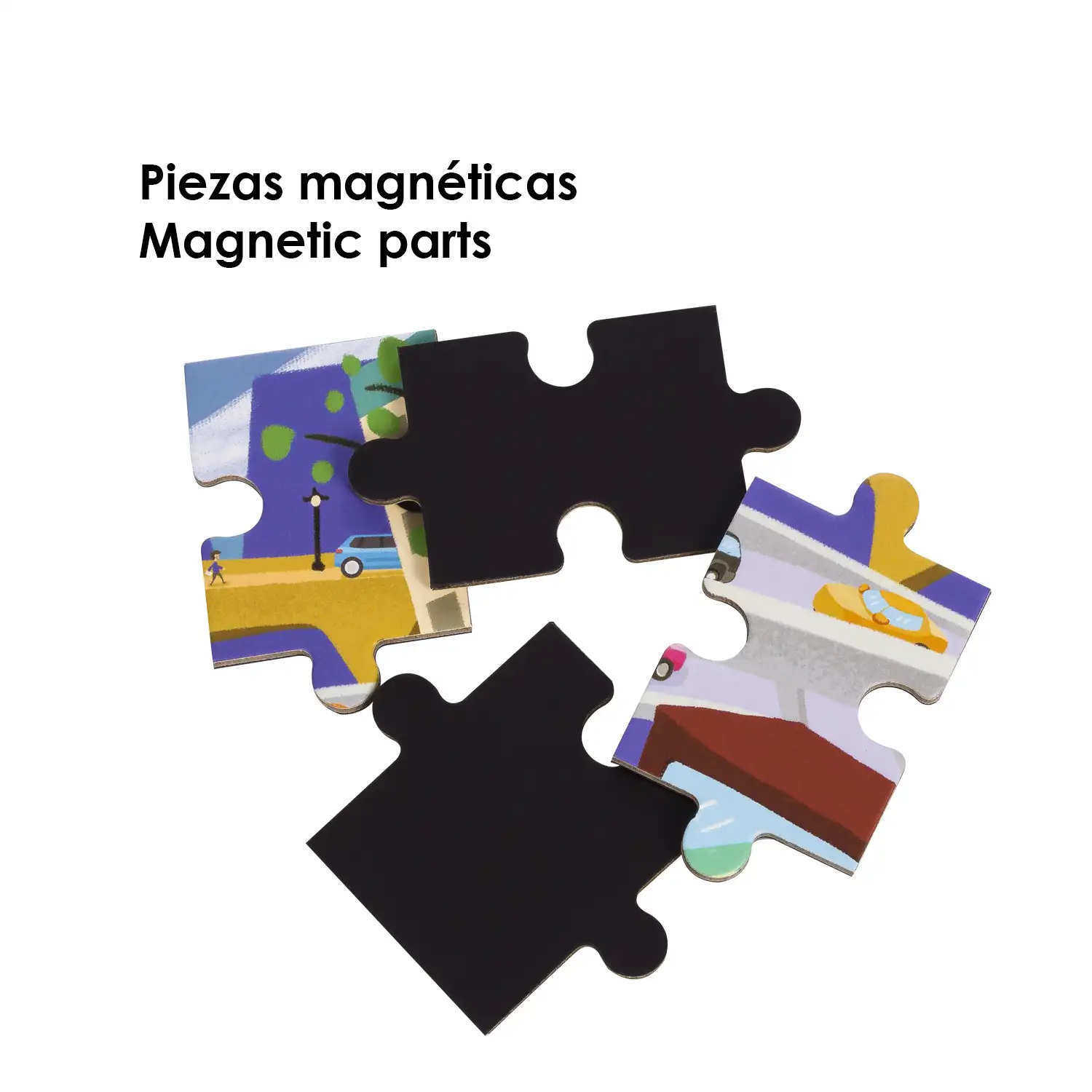 Puzle diseño Tráfico en la Ciudad de 40 piezas magnético. Formato tipo libro, 2 puzzles de 20 piezas en 1.