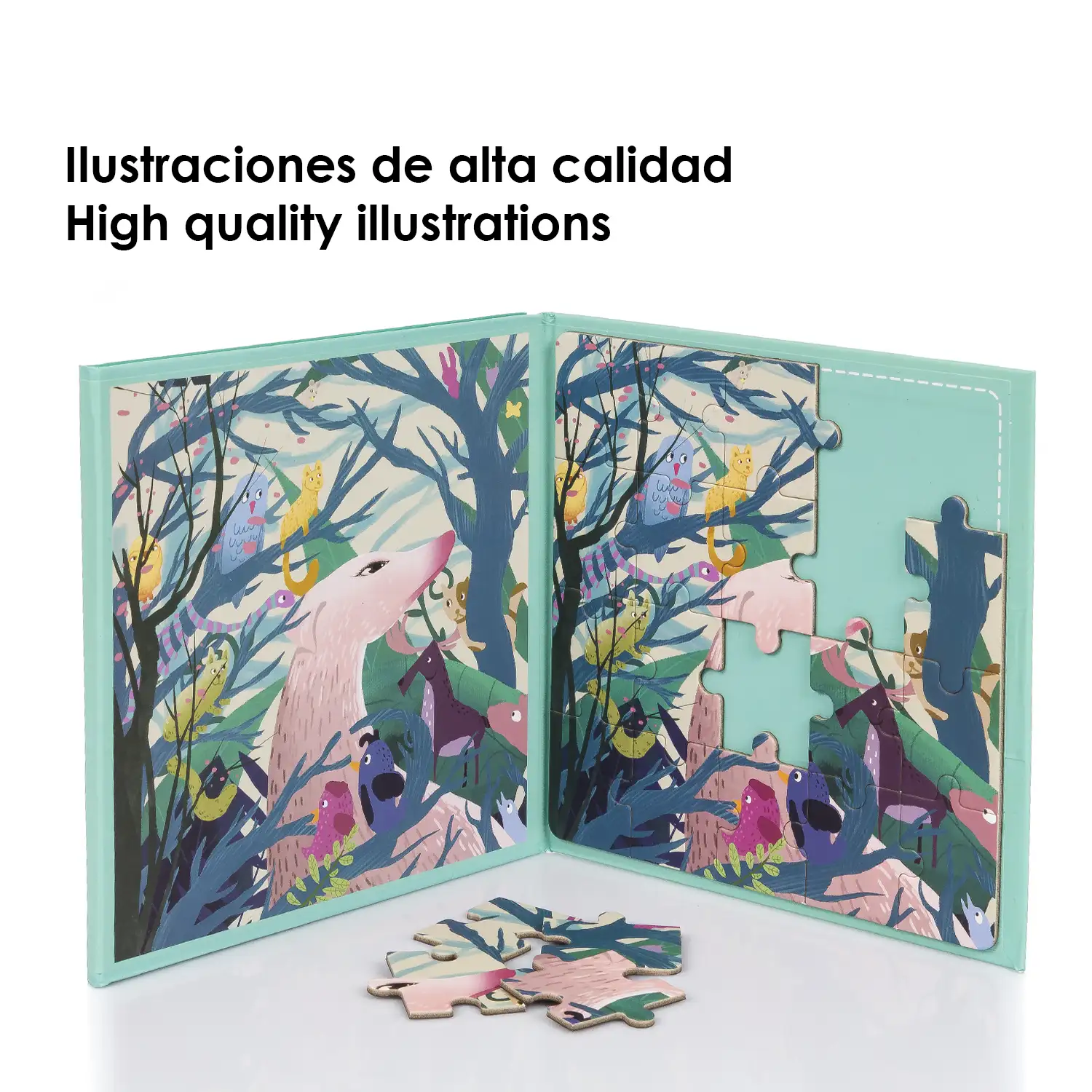 Puzle diseño Mundo Animal de 40 piezas magnético. Formato tipo libro, 2 puzzles de 20 piezas en 1.