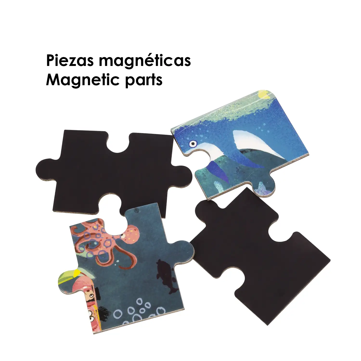 Puzle diseño Mundo Submarino de 40 piezas magnético. Formato tipo libro, 2 puzzles de 20 piezas en 1.