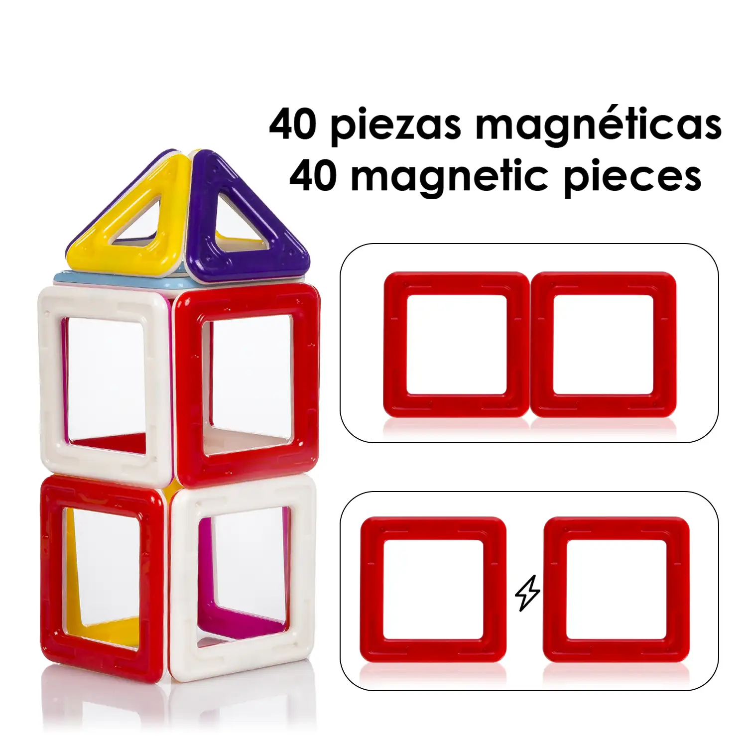 Piezas magnéticas de construcción para niños, con ruedas móviles para crear vehículos. 40 piezas.
