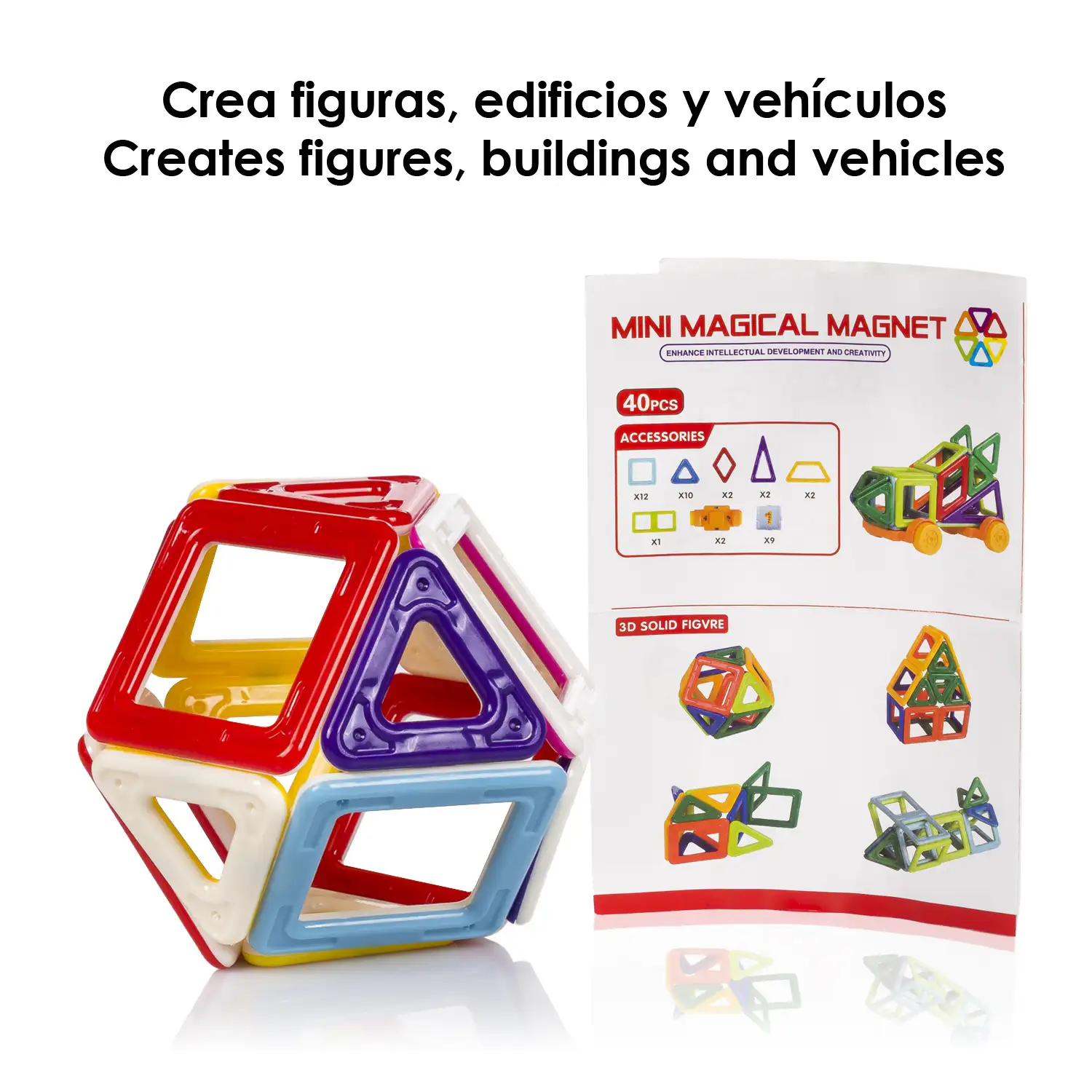 Piezas magnéticas de construcción para niños, con ruedas móviles para crear vehículos. 40 piezas.