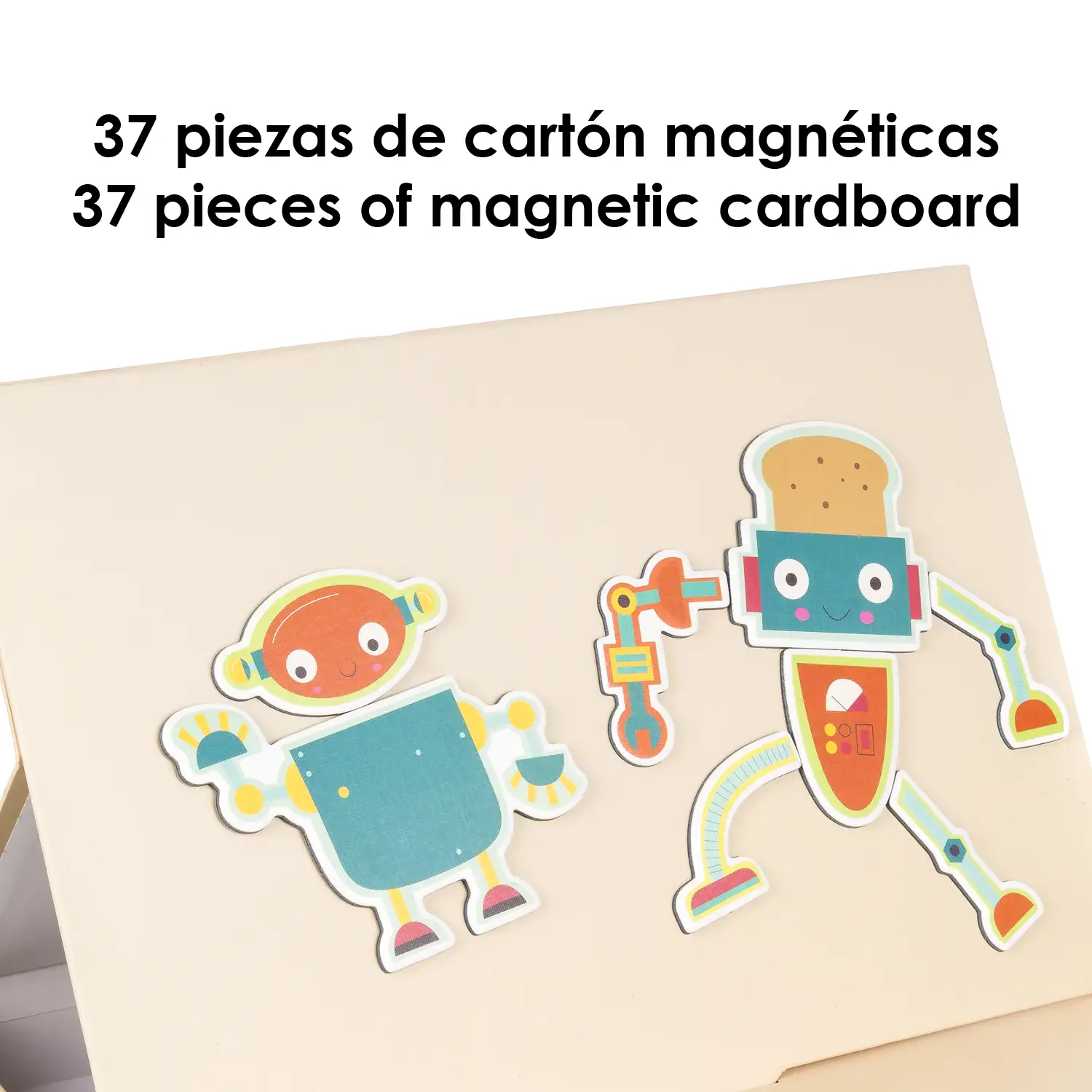 Juego magnético de creación de robots. 37 piezas de cartón magnéticas, crea increíbles diseños de robots.