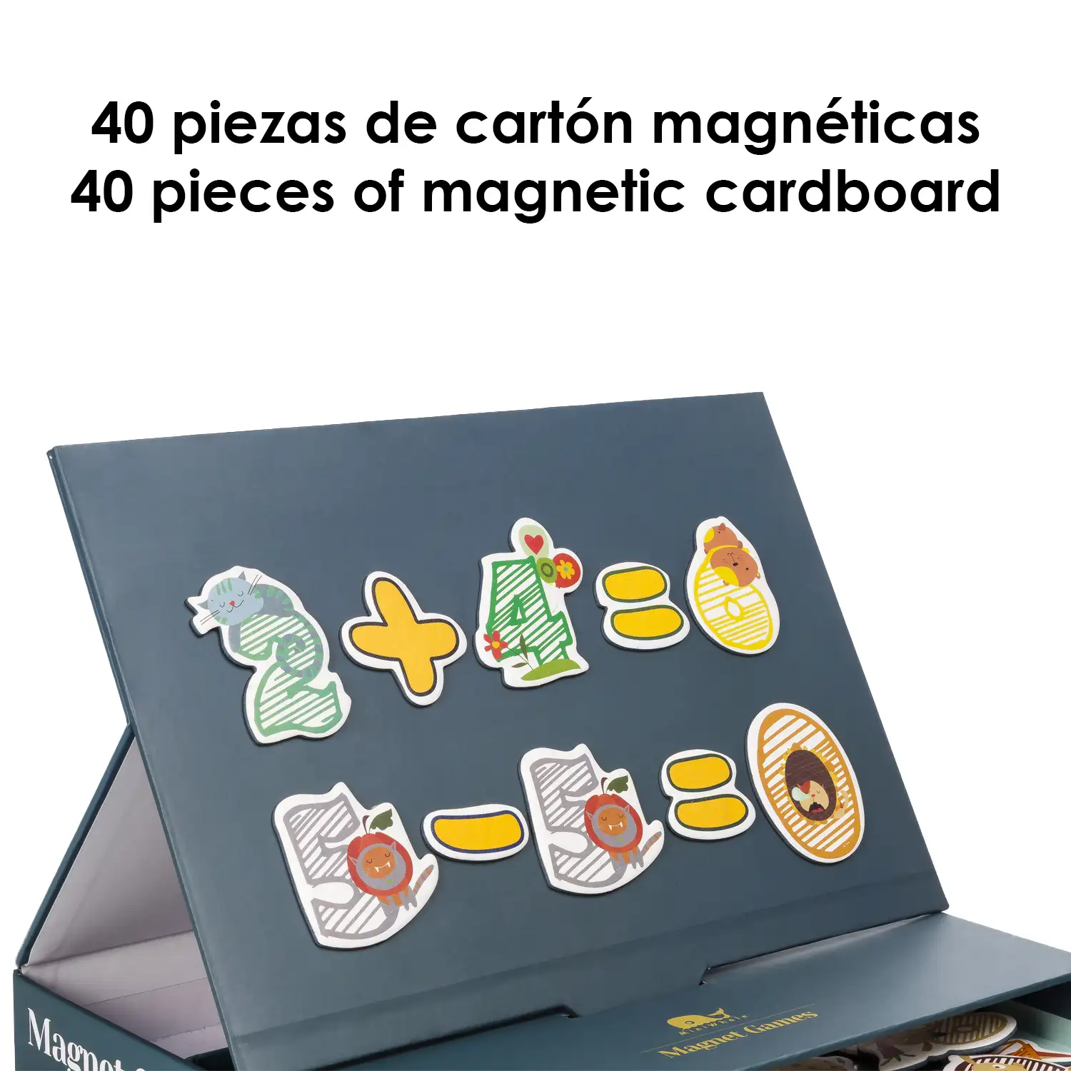 Juego magnético matemático. 40 piezas de cartón magnéticas con números y animales.