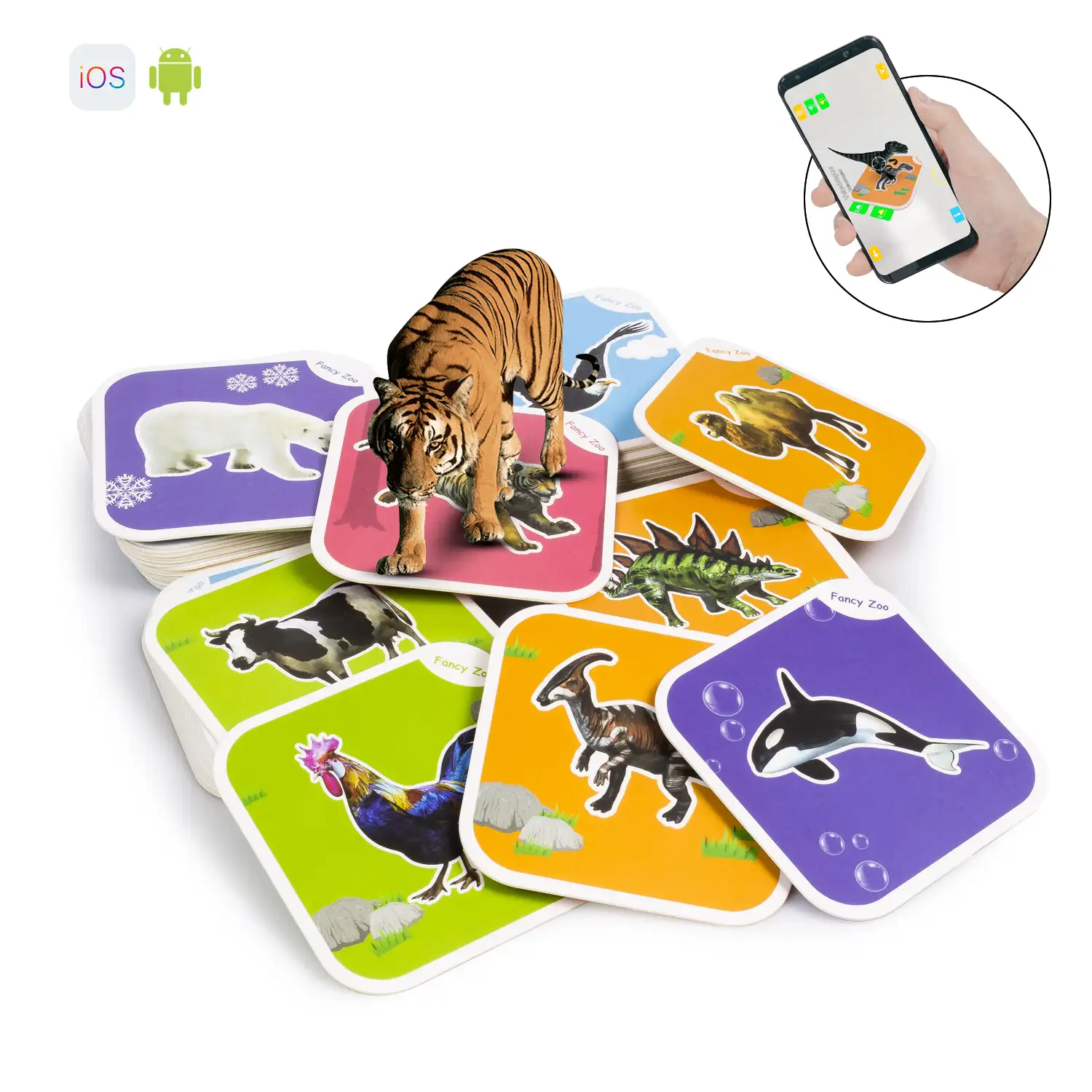 Fancy Zoo. Cartas educativas de animales de realidad aumentada. Observa y aprende con animales en 3D. Aplicación para Android e iOS.