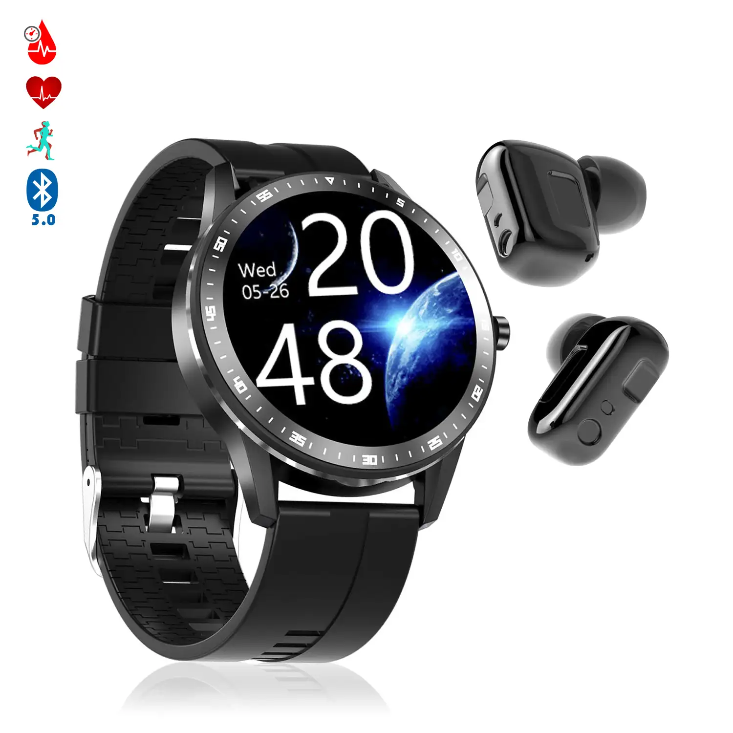 Smartwatch X6 con auriculares Bluetooth 5.0 TWS integrados, monitor de tensión y oxígeno en sangre.