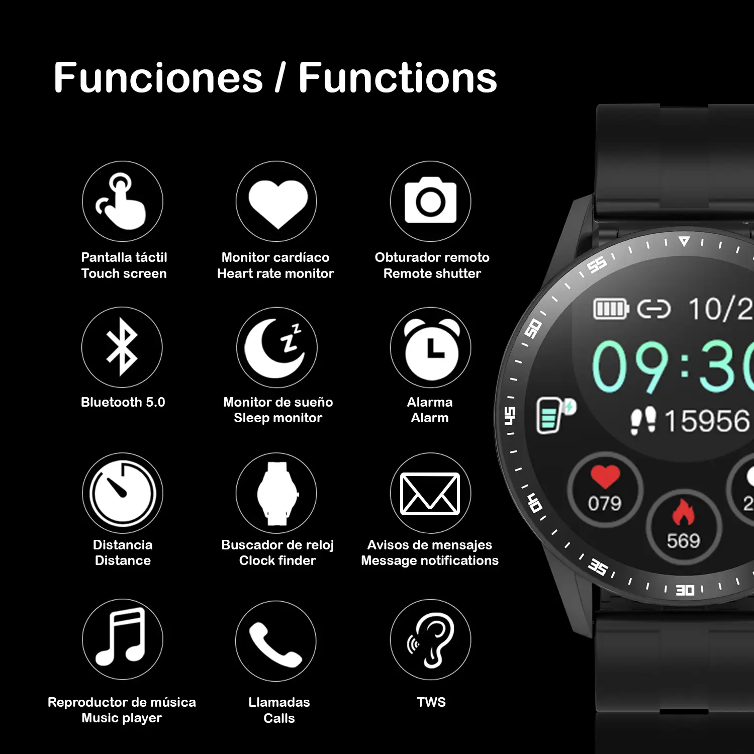 Smartwatch X6 con auriculares Bluetooth 5.0 TWS integrados, monitor de tensión y oxígeno en sangre.