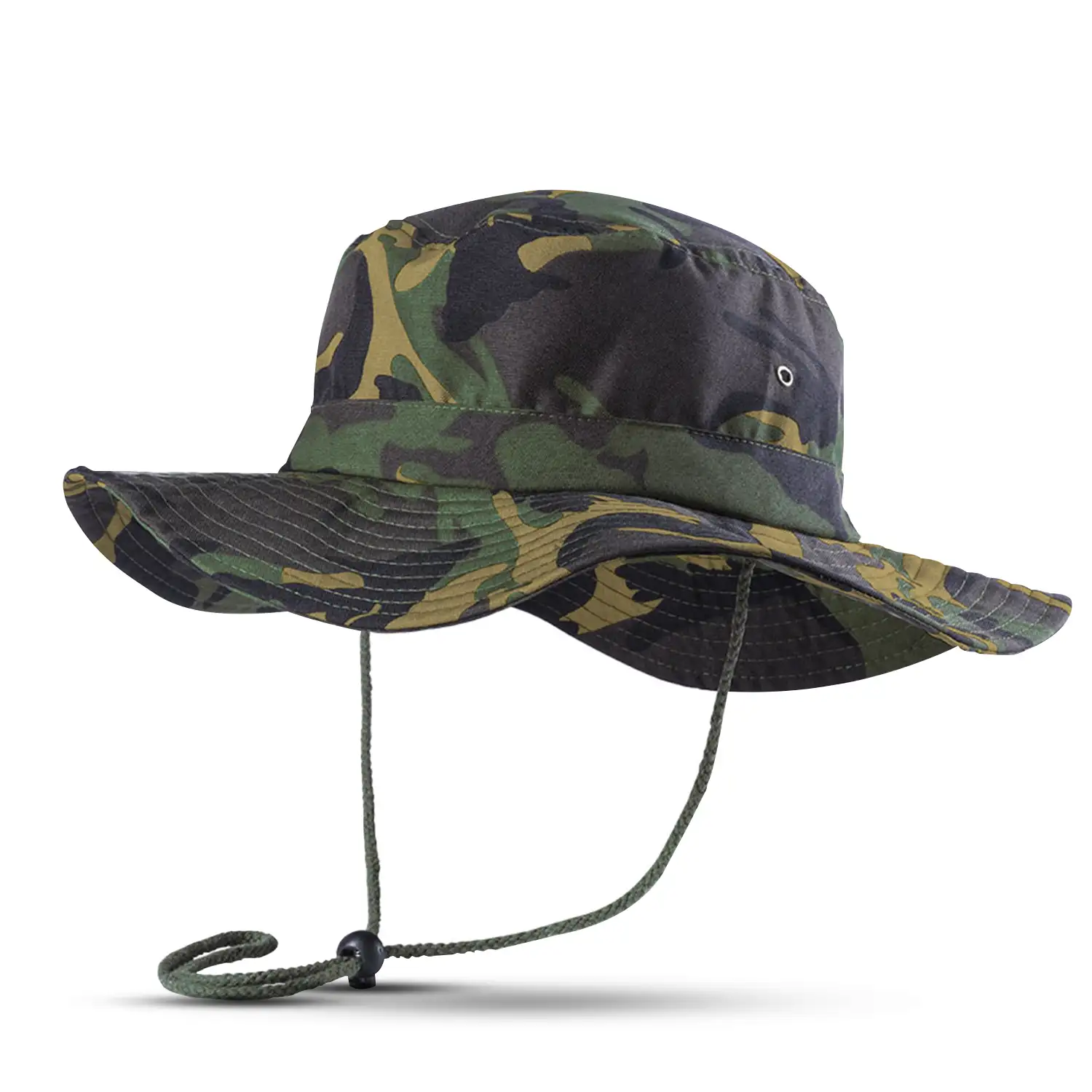 Draken gorro de microfibra fresco con diseño de camuflaje. Orificios de ventilación metálicos y cordón.