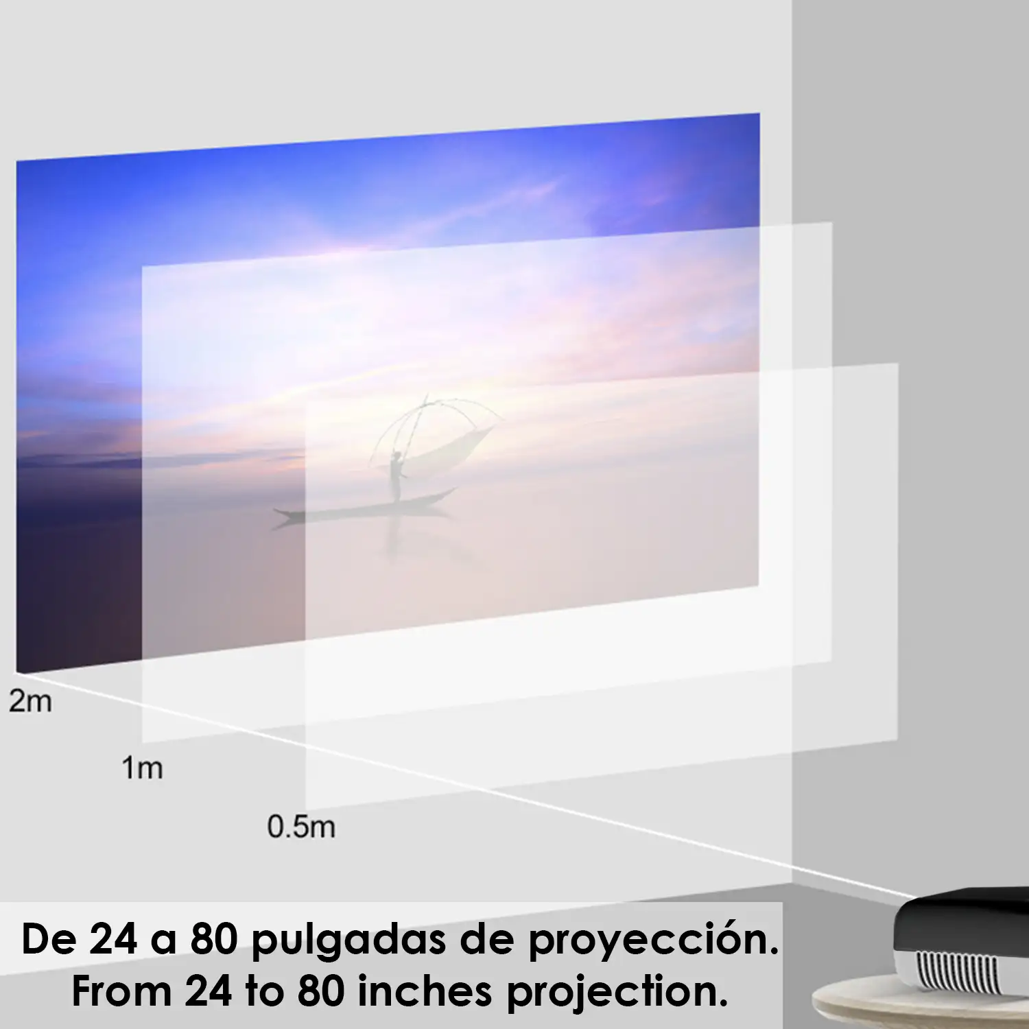 Mini video proyector YG280 LED 800 lúmenes. Soporta resolución HD1080. De 24 a 80 pulgadas. Incluye mando a distancia.