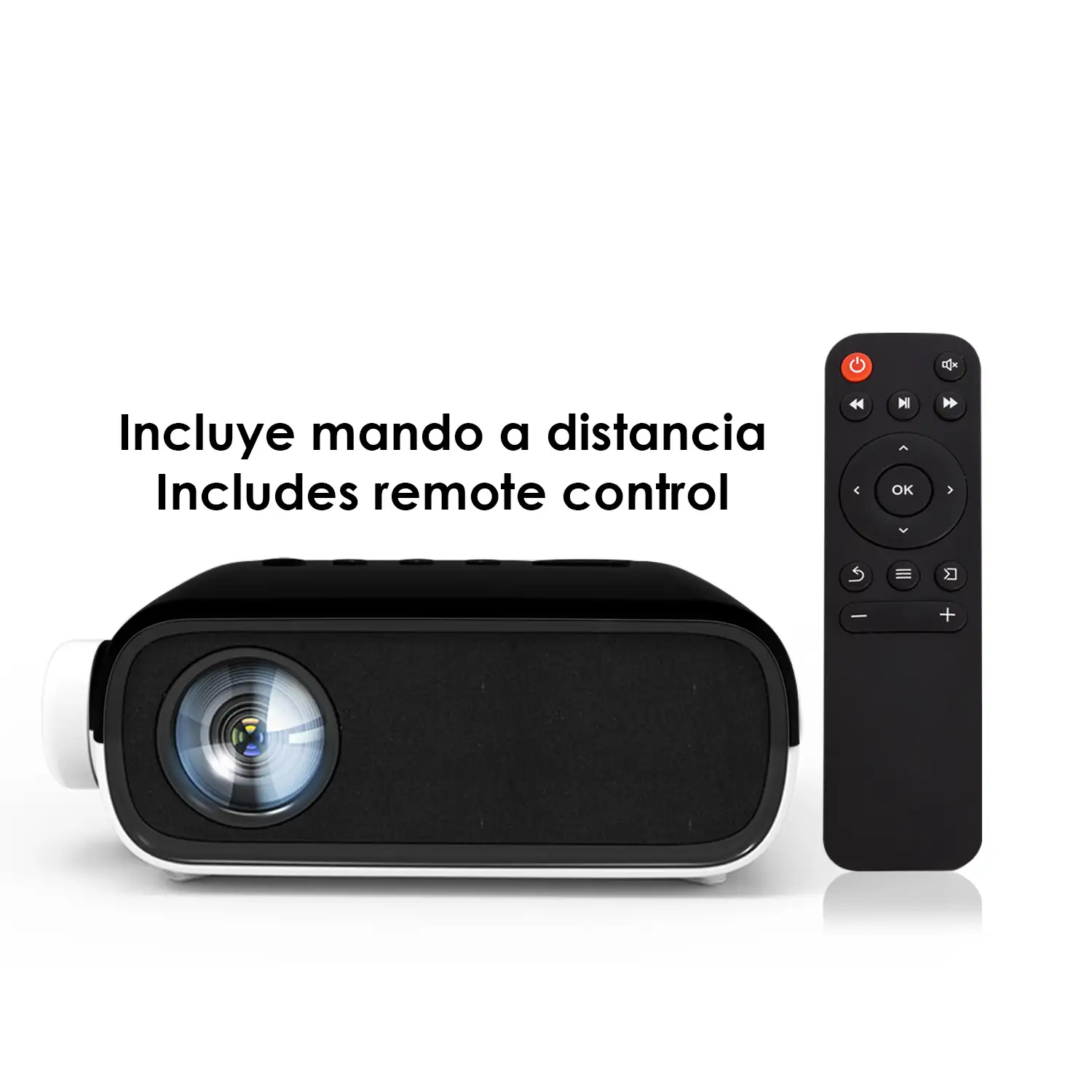 Mini video proyector YG280 LED 800 lúmenes. Soporta resolución HD1080. De 24 a 80 pulgadas. Incluye mando a distancia.