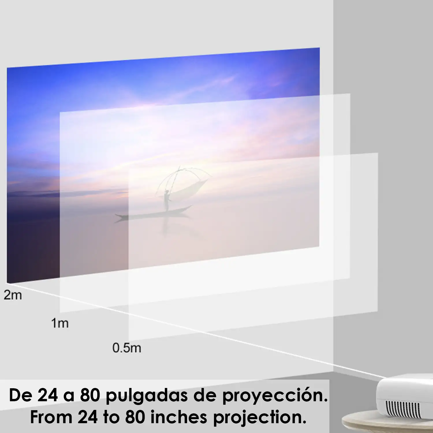 Mini video proyector YG280 LED 800 lúmenes. Soporta resolución HD1080. De 24 a 80 pulgadas. Incluye mando a distancia.