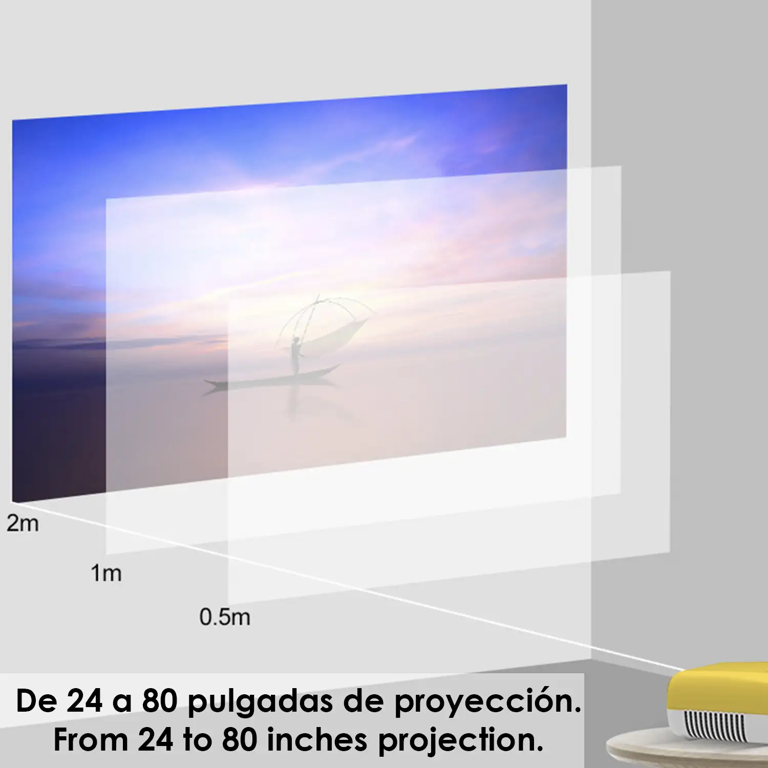 Mini video proyector YG280 LED 800 lúmenes. Soporta resolución HD1080. De 24 a 80 pulgadas. Incluye mando a distancia.