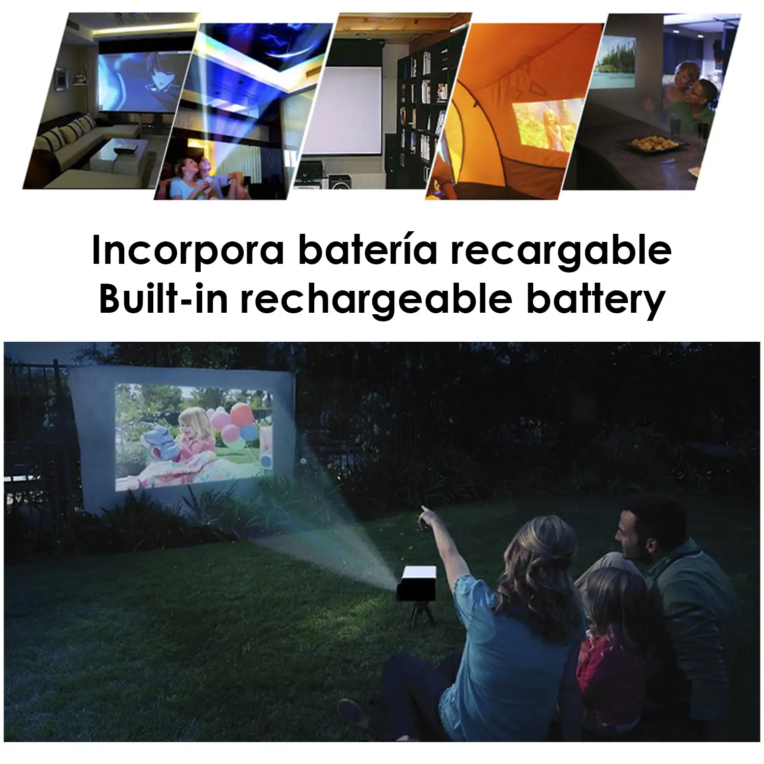 Mini video proyector YG300 LED 600 lúmenes, de 24 a 60 pulgadas. Portátil, con batería recargable. Soporta resolución HD1080P.