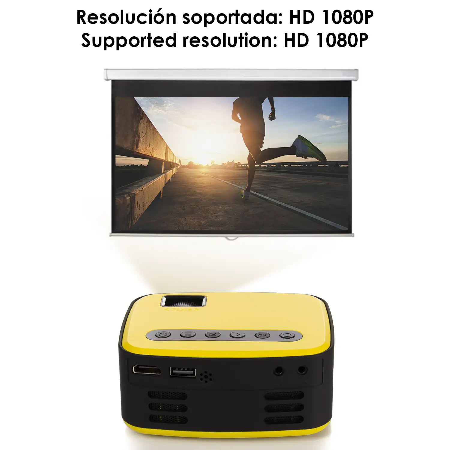 Mini video proyector T20 LED 600 lúmenes, contraste 800:1. De 16 a 100 pulgadas. Soporta resolución HD1080P. Mando a distancia.