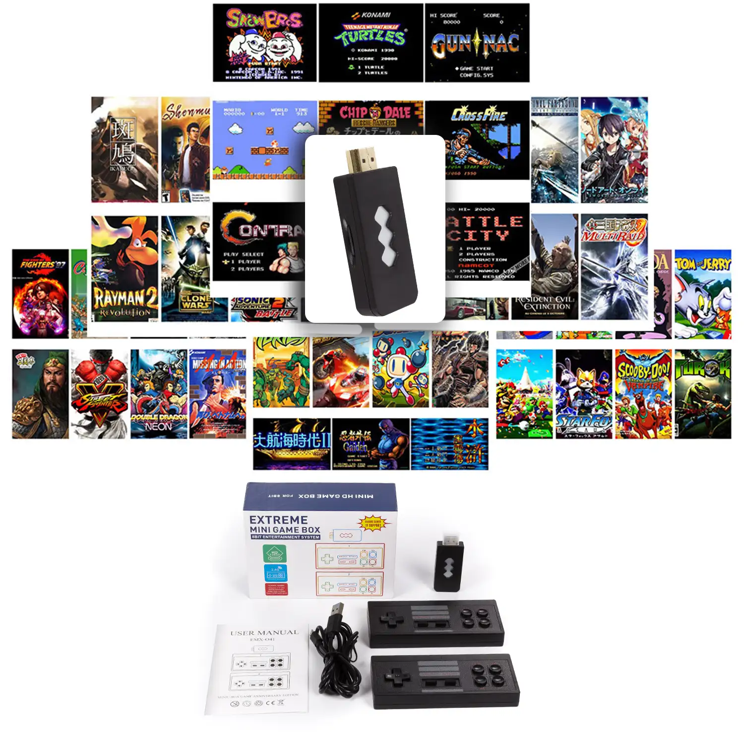 Consola de videojuegos retro Full HD1080P, con 2 mandos inalámbricos.  Incluye 620 juegos clásicos de 8