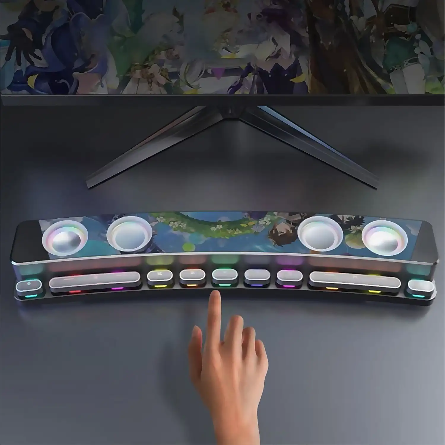 Barra de sonido SH39 Bluetooth 5.4 con teclas mecánicas, pantalla y luz RGB. Batería de 3600mAh. Gaming, home cinema.