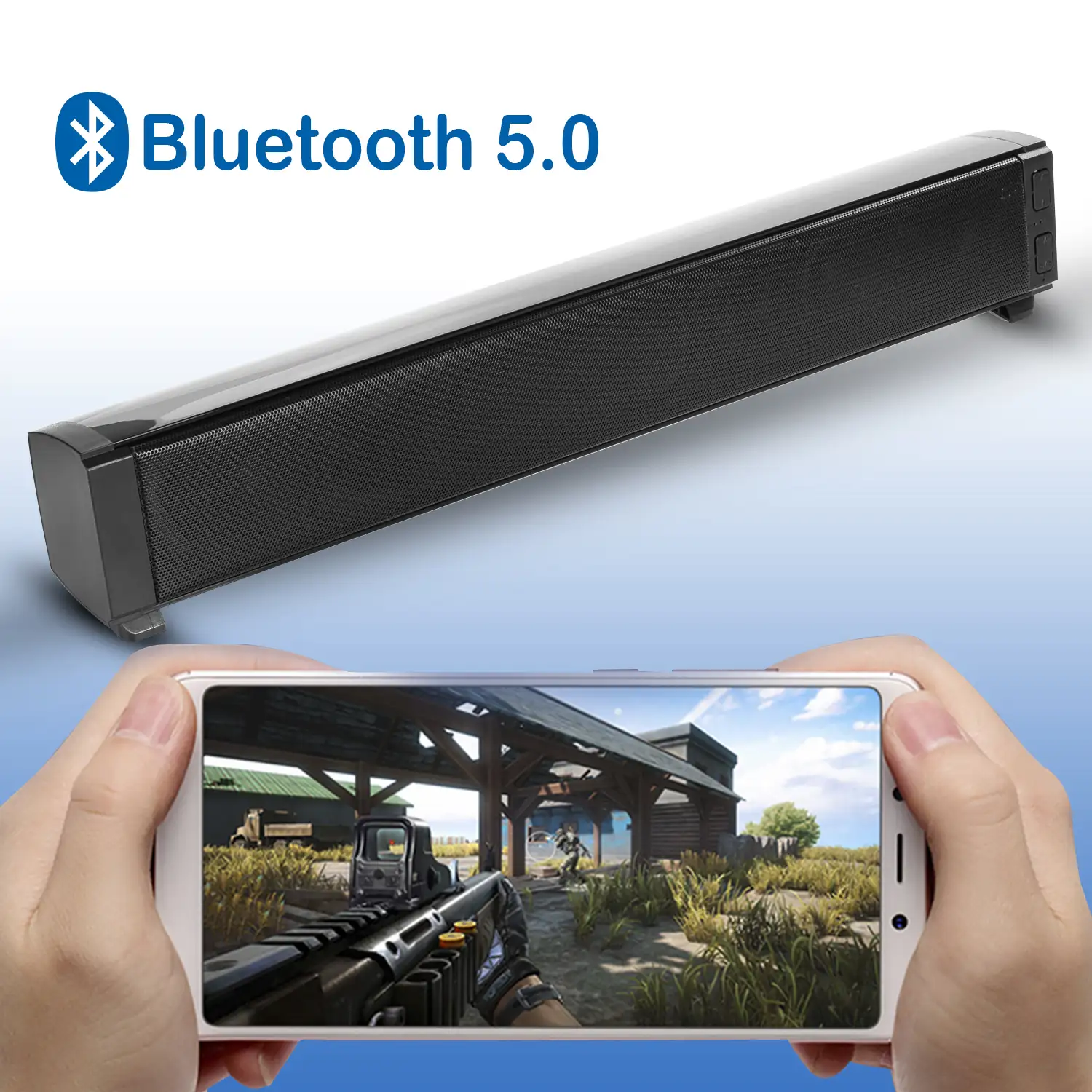 Barra de sonido estéreo Bluetooth 5.0 con mando a distancia. Batería de 2000mAh.