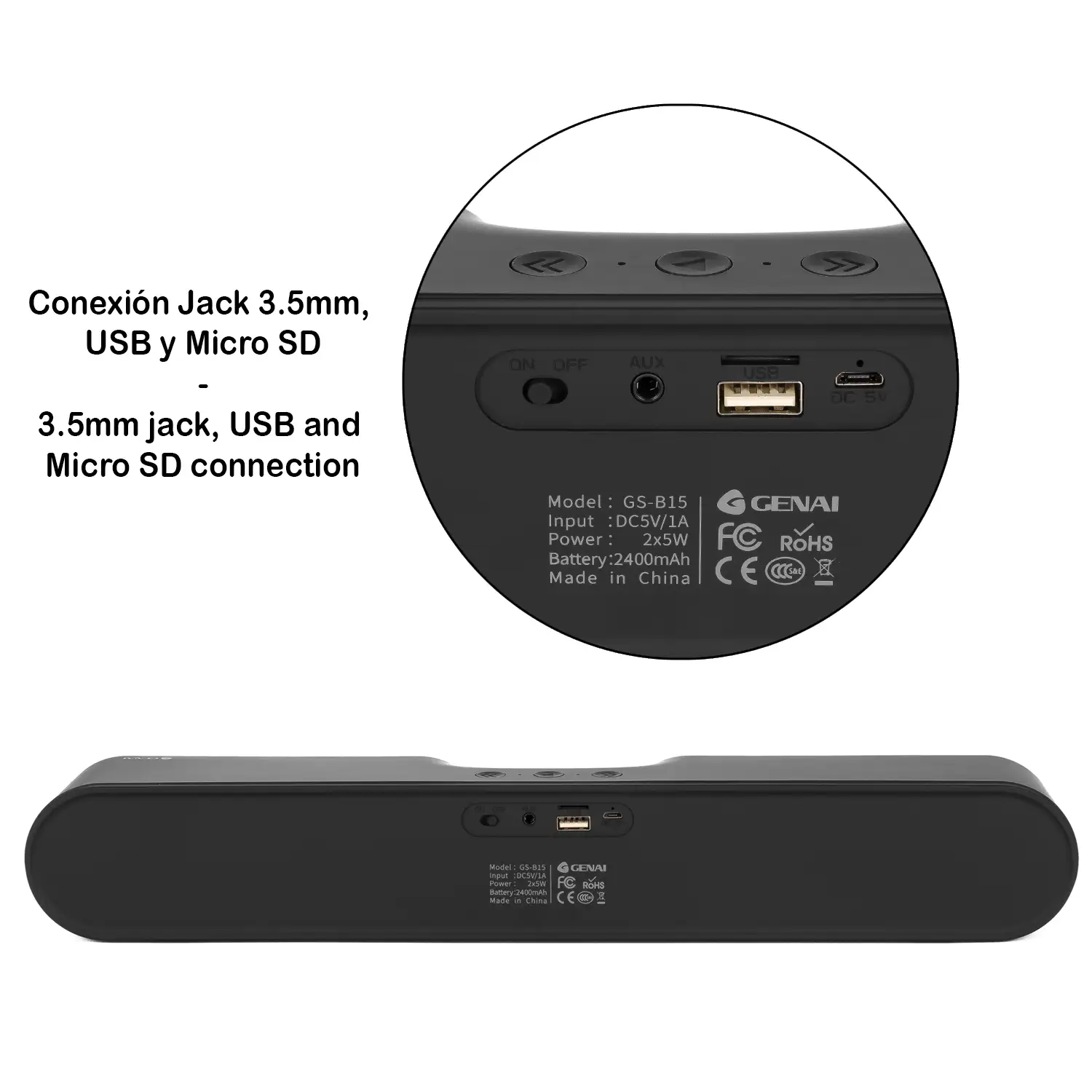 Barra de sonido YSW05/GS-B15, Bluetooth 5.0. Batería incorporada.