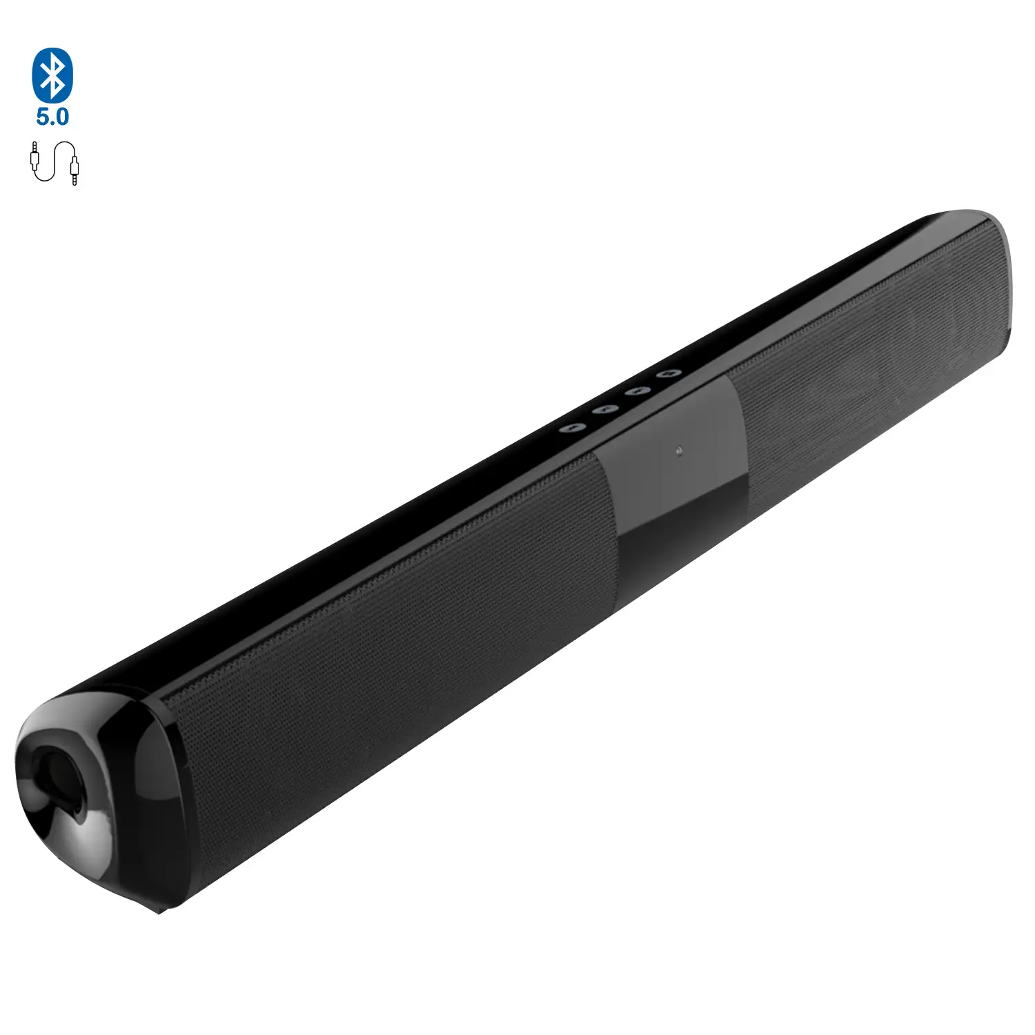 Barra de sonido 2.0 T90 Bluetooth 5.0. Entrada RCA, auxiliar, Micro SD y radio FM. Batería incorporada de 1800mAh.