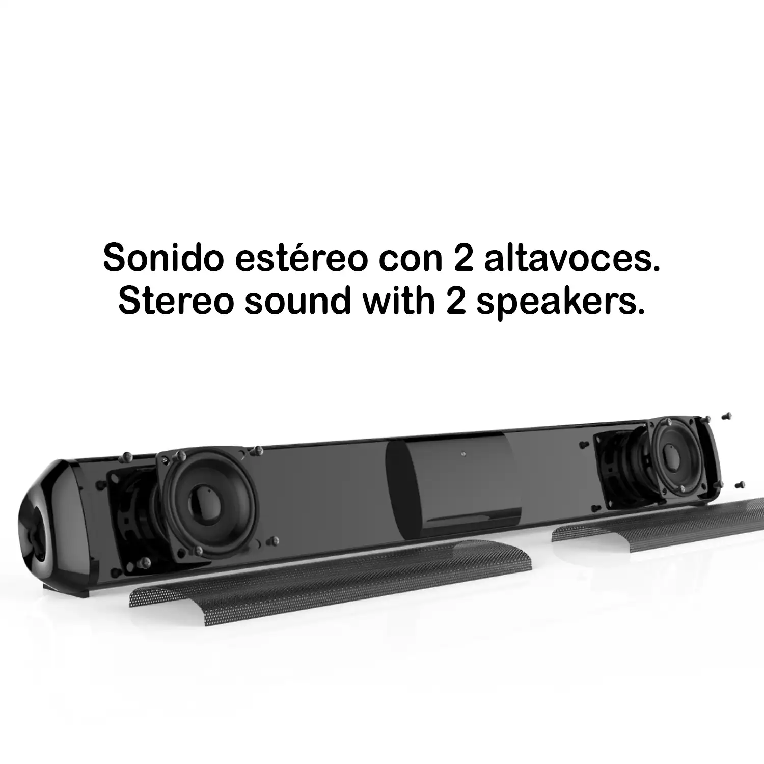 Barra de sonido 2.0 T90 Bluetooth 5.0. Entrada RCA, auxiliar, Micro SD y radio FM. Batería incorporada de 1800mAh.