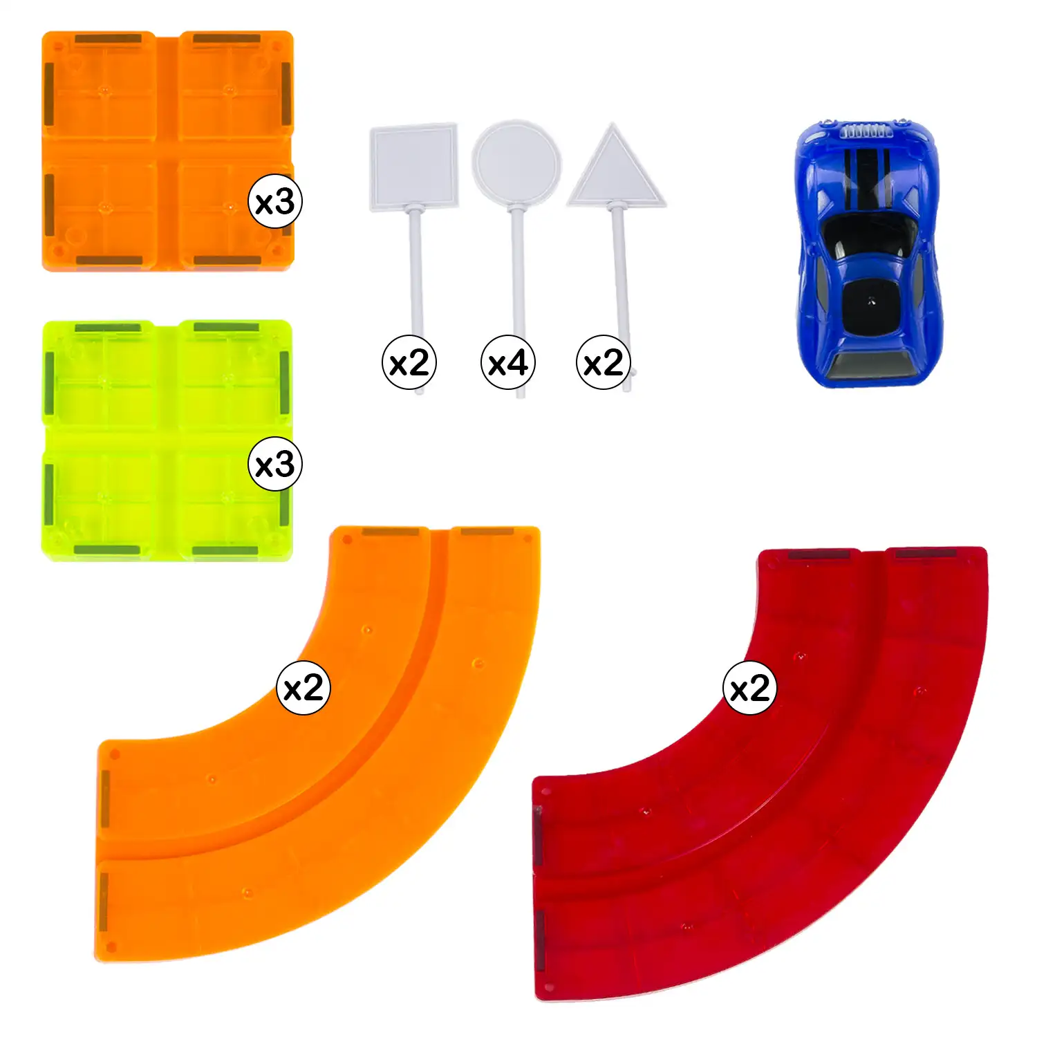 Pista para coches con piezas magnéticas. 19 piezas. Crea tus propios circuitos. Incluye 1 coche.