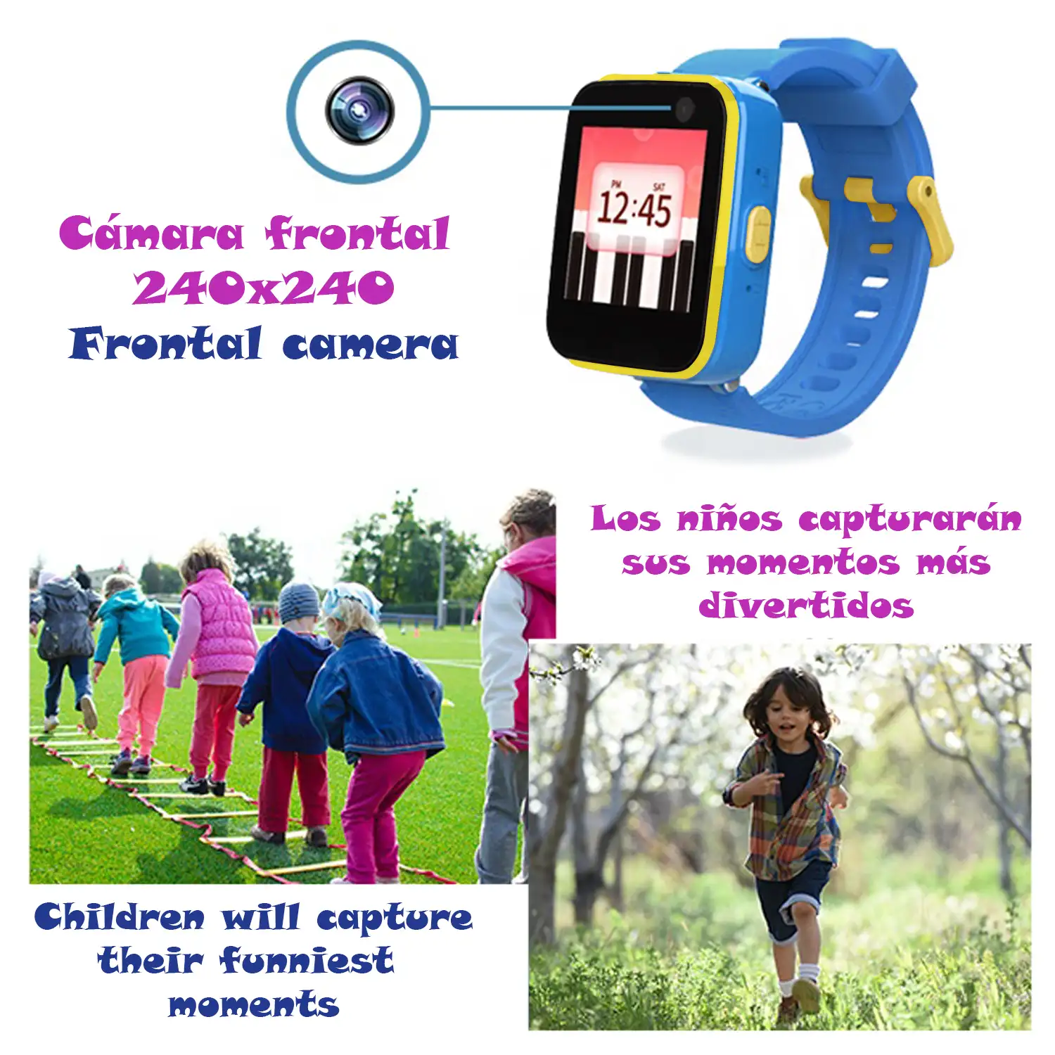 Smartwatch infantil CT5 con cámara de fotos, 5 juegos, grabadora de voz y reproductor de música.