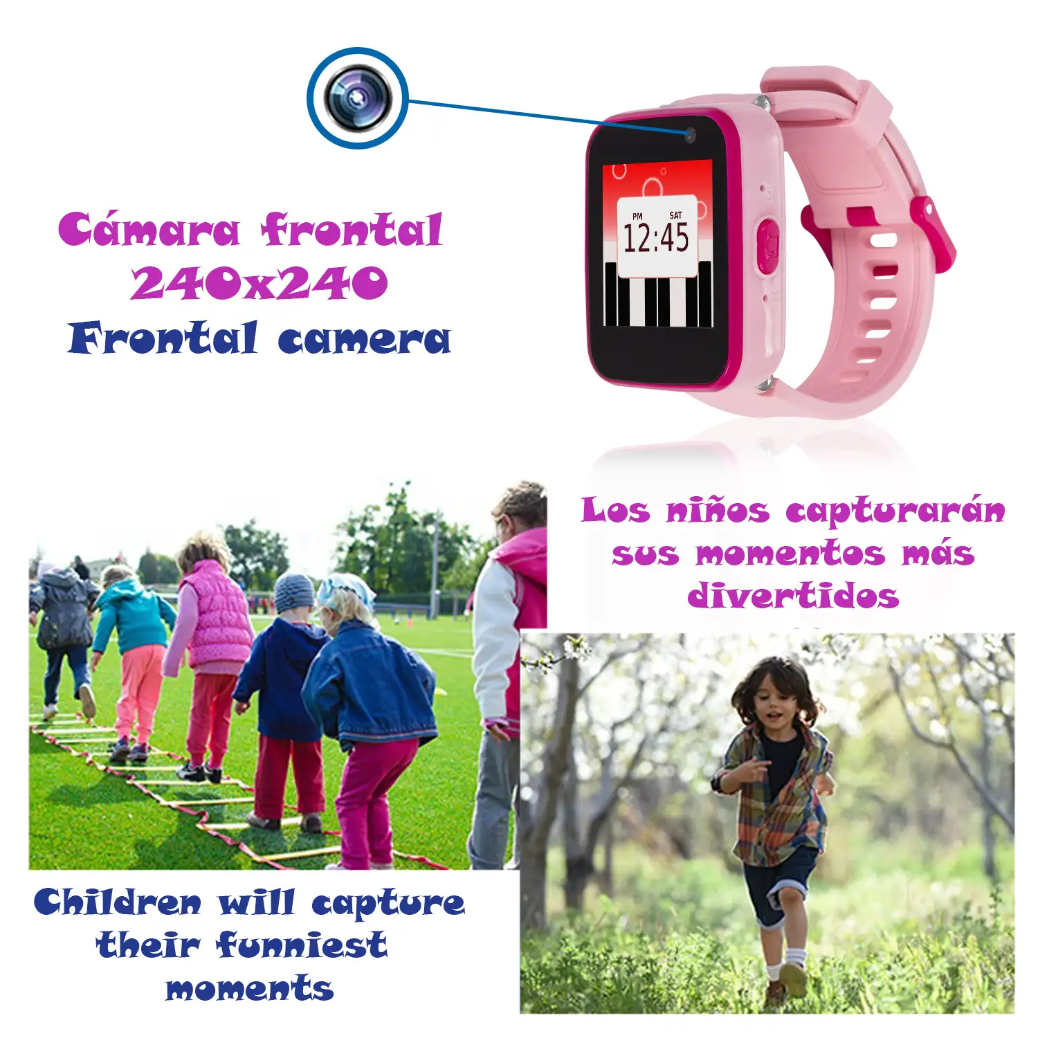 Smartwatch infantil CT5 con cámara de fotos, 5 juegos, grabadora de voz y reproductor de música.
