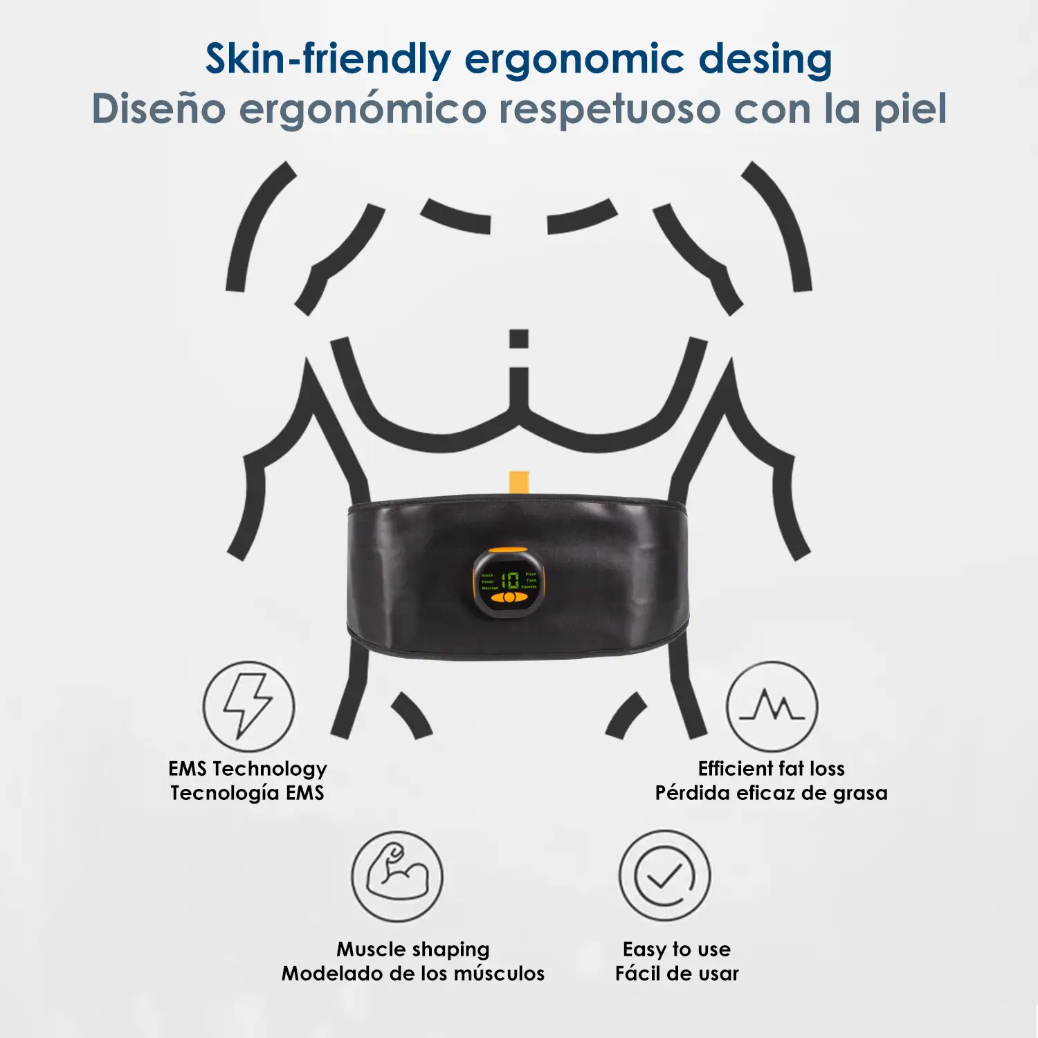Cinturón estimulador eléctrico de cintura y abdomen EMS Smart Fitness. 15 intensidades, 6 modos. Promueve la circulación sanguínea.