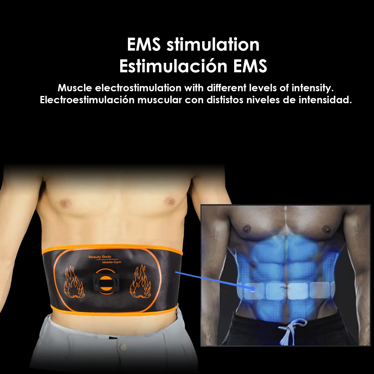 Cinturón estimulador eléctrico de cintura y abdomen EMS Smart Fitness. Batería recargable. 15 intensidades, 6 modos. Promueve la circulación sanguínea.