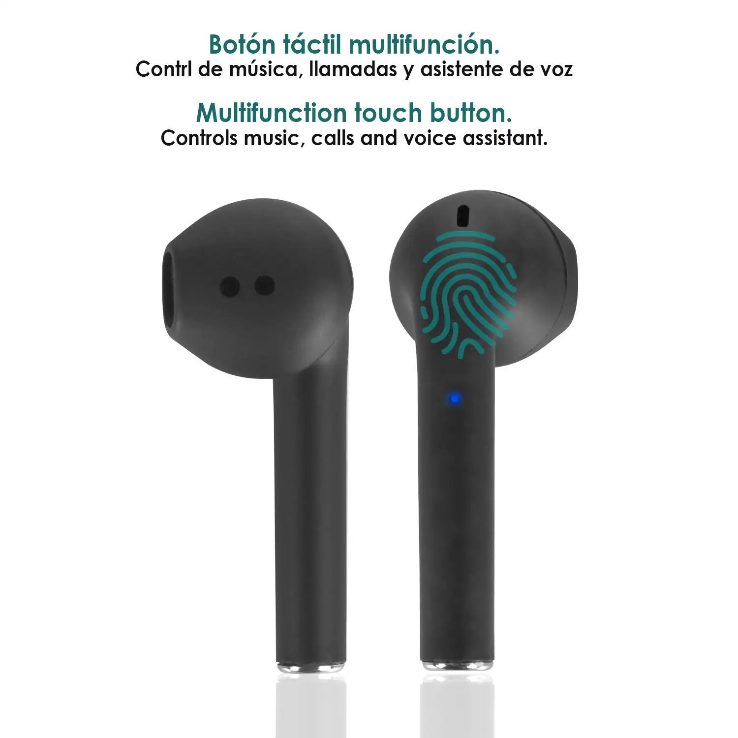 Auriculares TWS i99 Bluetooth 5.0, táctiles. Base de carga de 500mAh compatible con carga inalámbrica Qi y display.