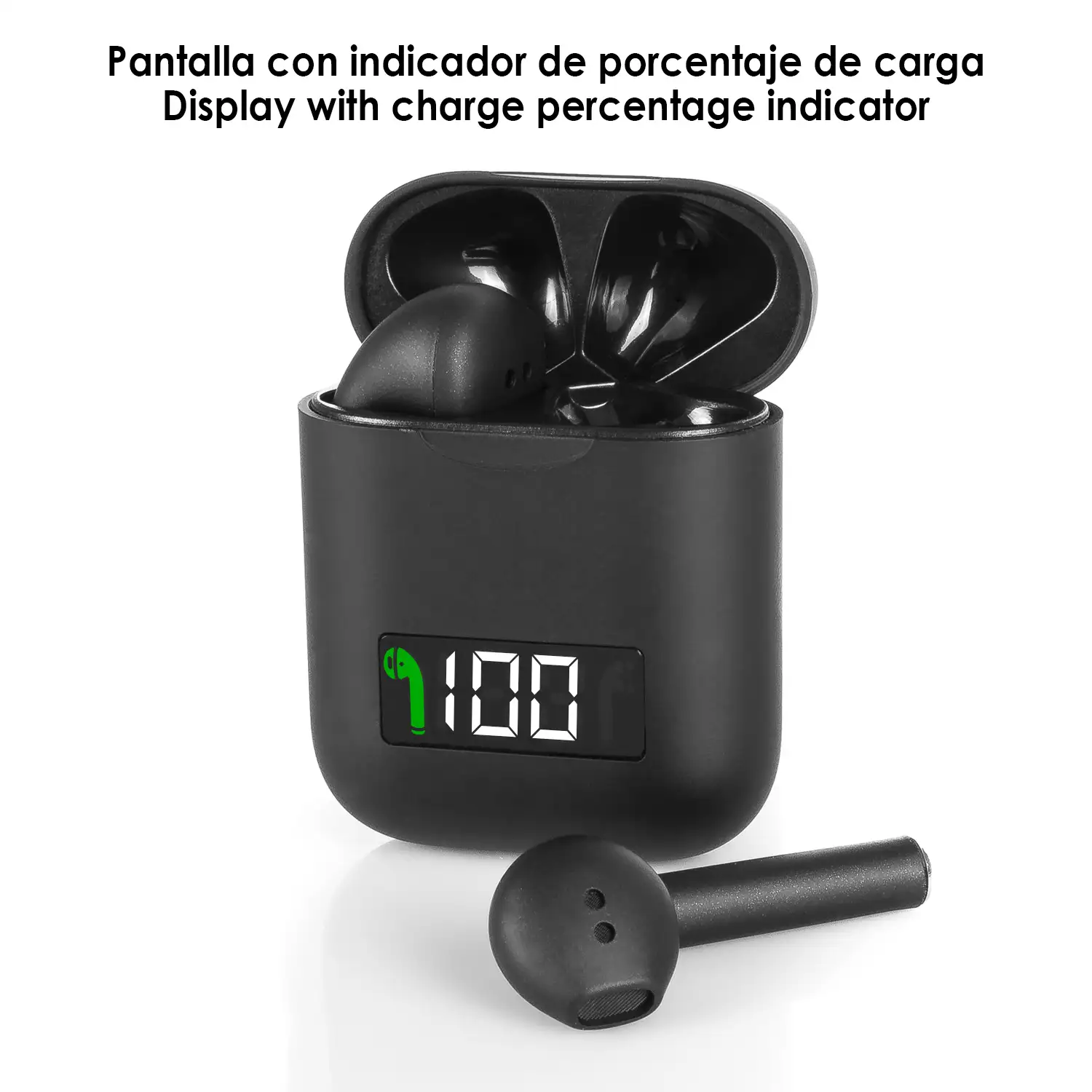 Auriculares TWS i99 Bluetooth 5.0, táctiles. Base de carga de 500mAh compatible con carga inalámbrica Qi y display.