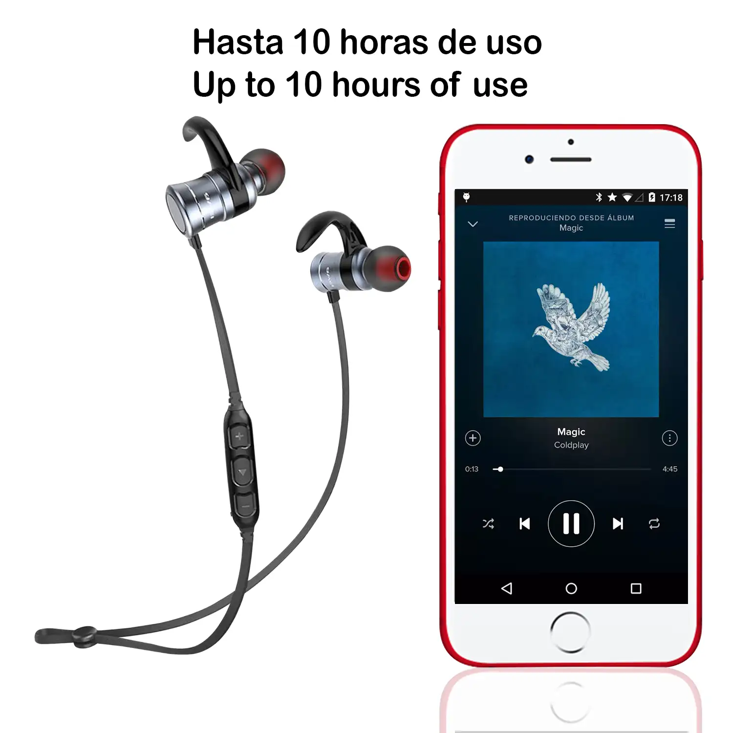 Auriculares deportivos Bluetooth 4.1 AK5 magnéticos. Batería de larga duración. Interruptor magnético inteligente.