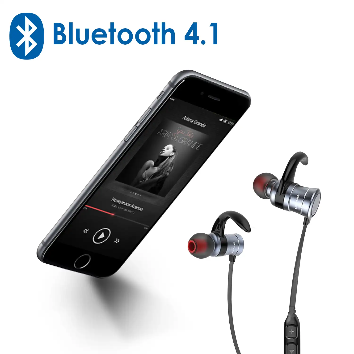 Auriculares deportivos Bluetooth 4.1 AK5 magnéticos. Batería de larga duración. Interruptor magnético inteligente.