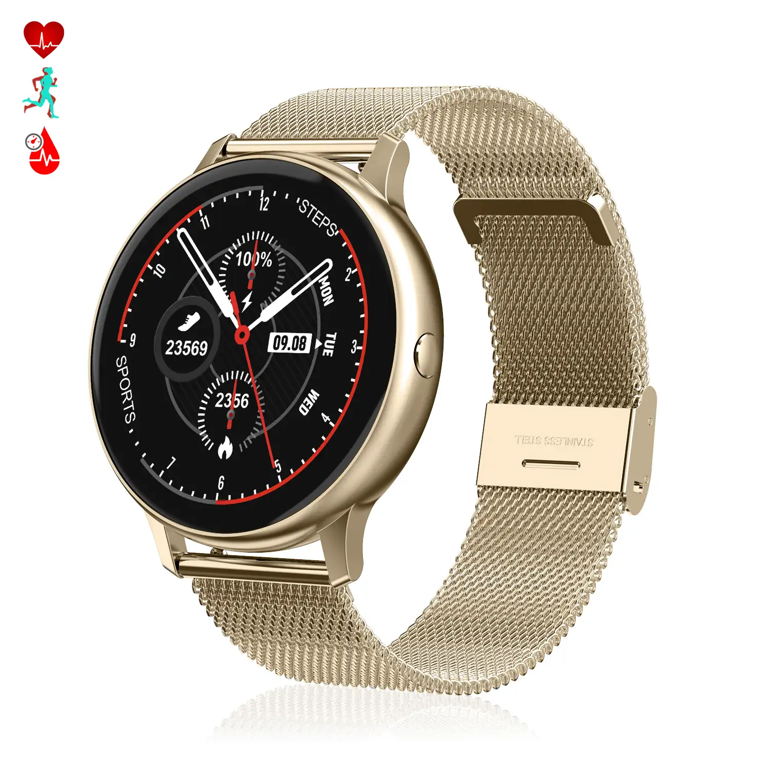 Smartwatch DT88 PRO pulsera de acero inoxidable. Con monitor cardiaco, ECG,  tensión y O2 en sangre. 9 modos deportivos.