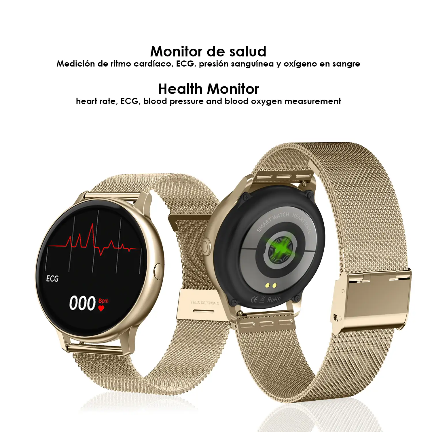 Smartwatch DT88 PRO pulsera de acero inoxidable. Con monitor cardiaco, ECG,  tensión y O2 en sangre. 9 modos deportivos.
