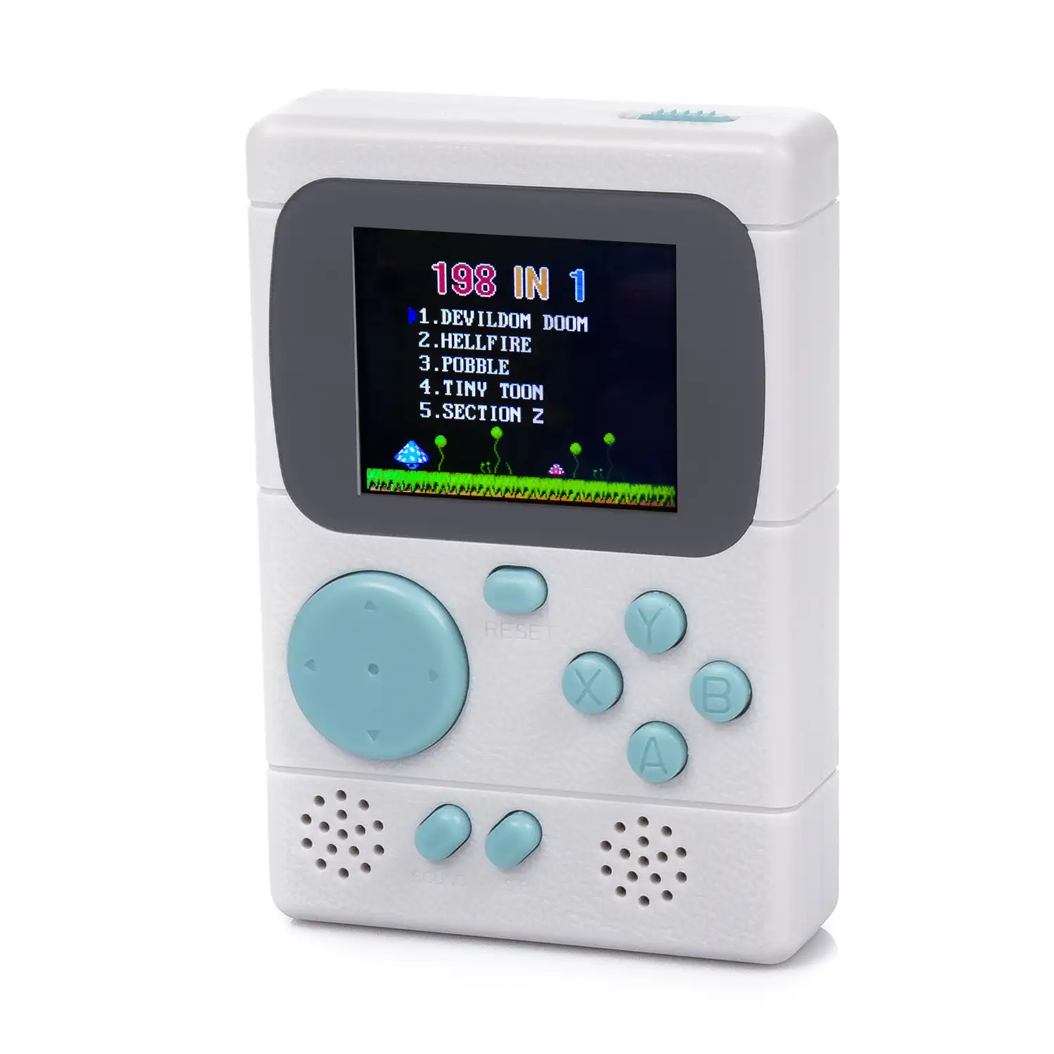 Mini consola portátil retro Pocket Player con 198 juegos de 8 bits, pantalla de 2 pulgadas.