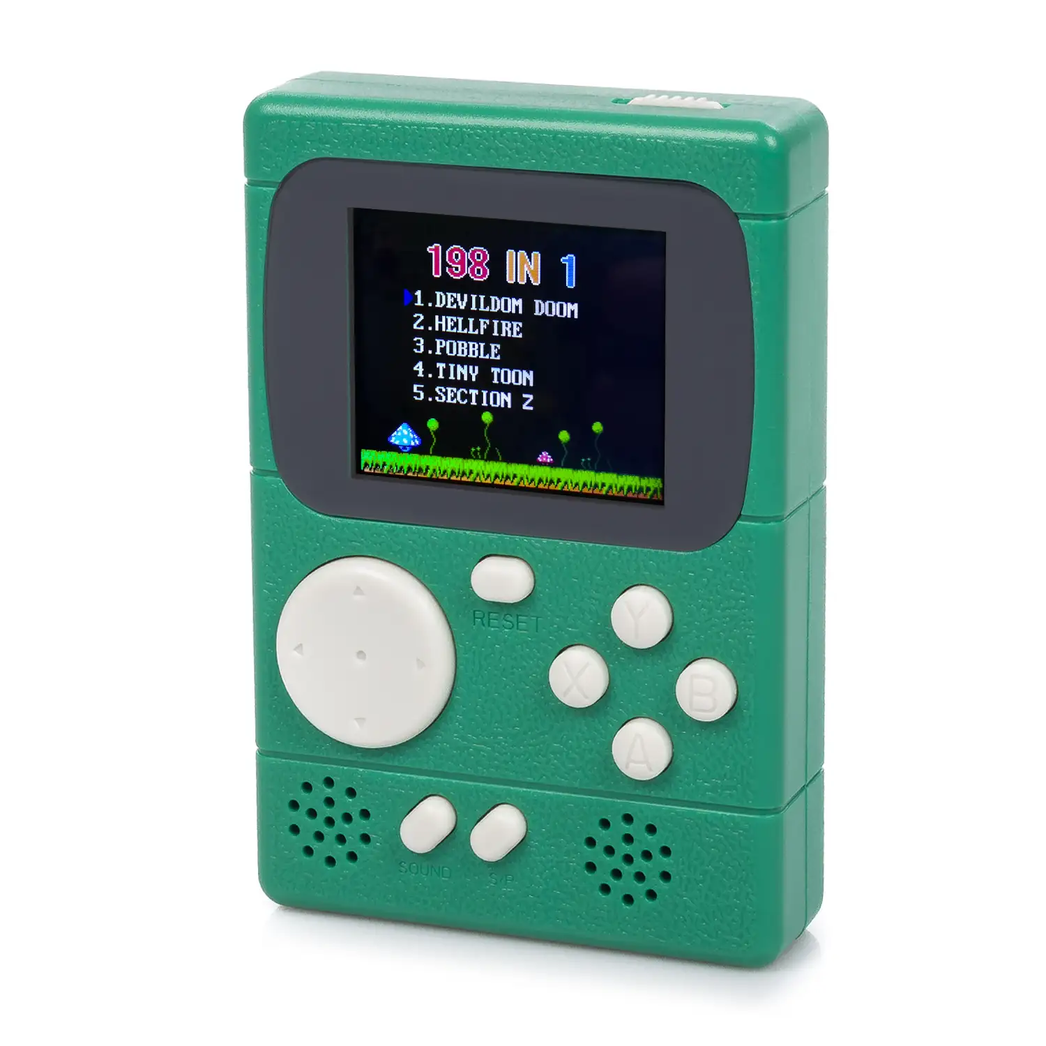 Mini consola portátil retro Pocket Player con 198 juegos de 8 bits, pantalla de 2 pulgadas.