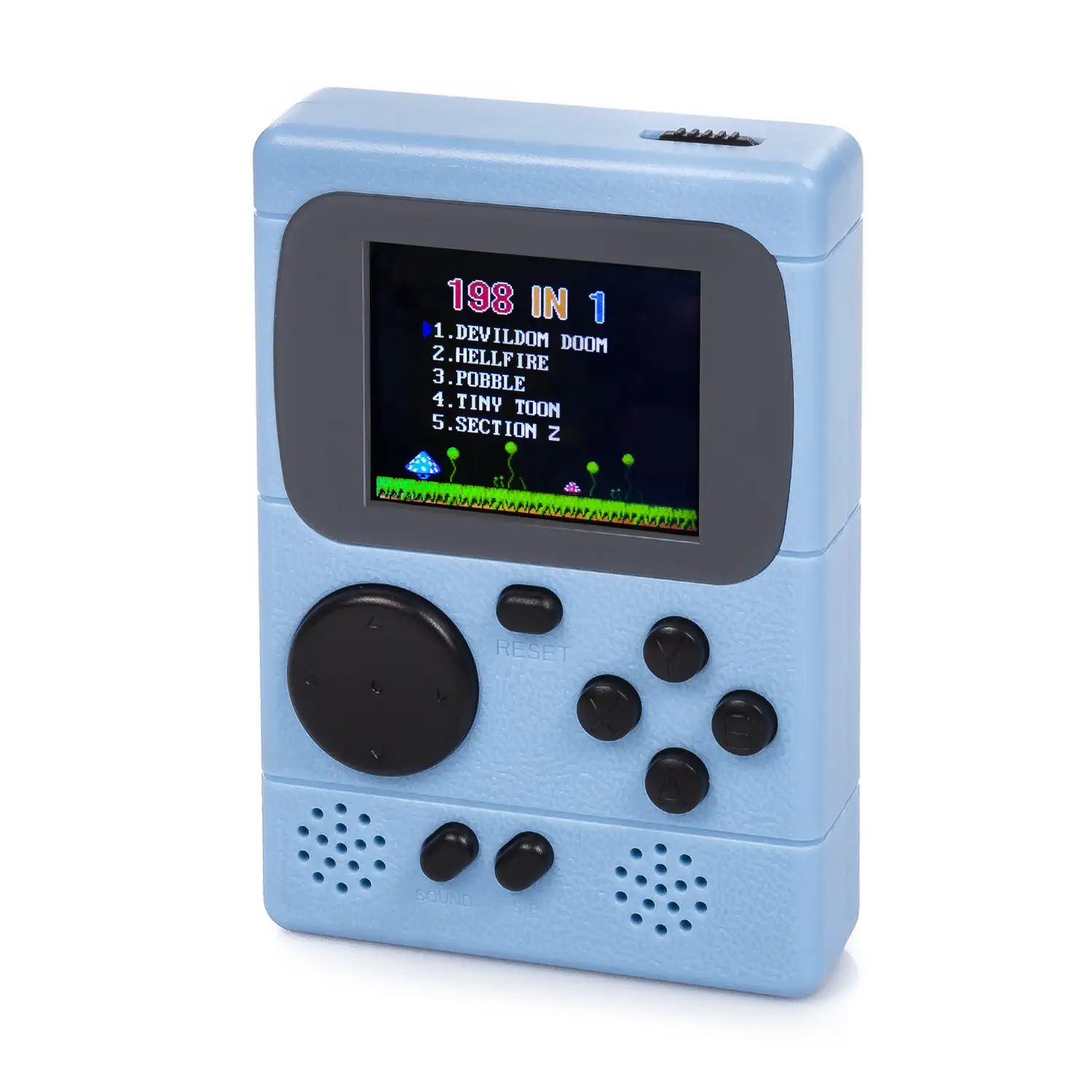 Mini consola portátil retro Pocket Player con 198 juegos de 8 bits, pantalla de 2 pulgadas.