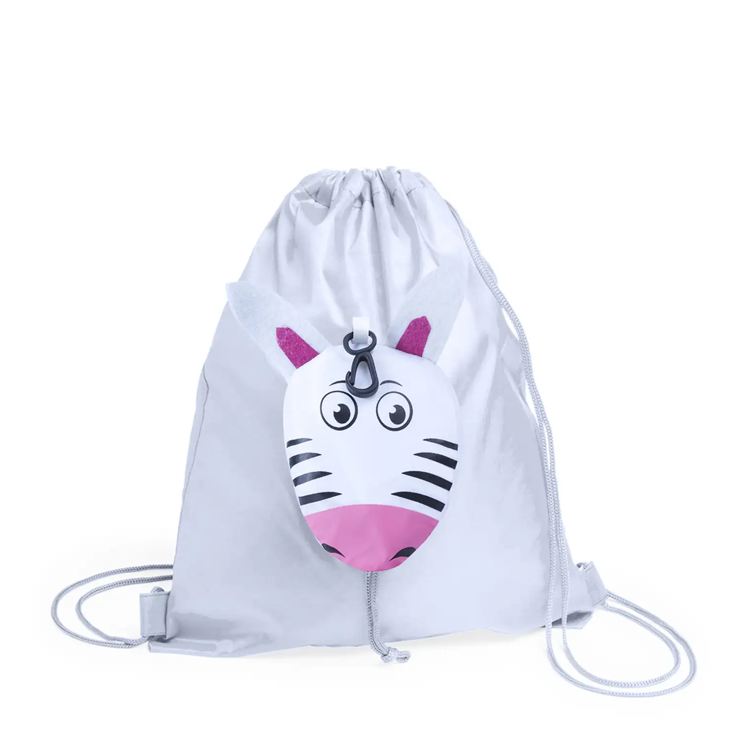Mochila de cuerdas Kissa plegable para niño, en poliéster 190T. Plegado de pequeño tamaño en forma de cebra.