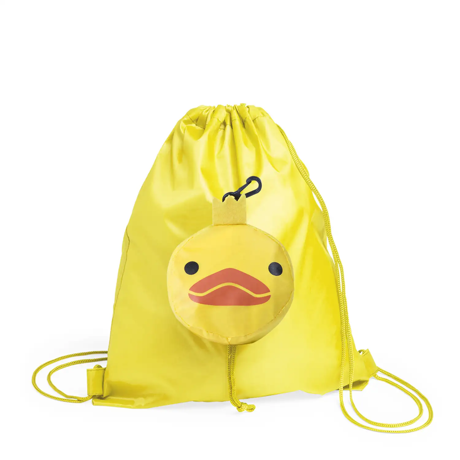 Mochila de cuerdas Kissa plegable para niño, en poliéster 190T. Plegado de pequeño tamaño en forma de pollito.